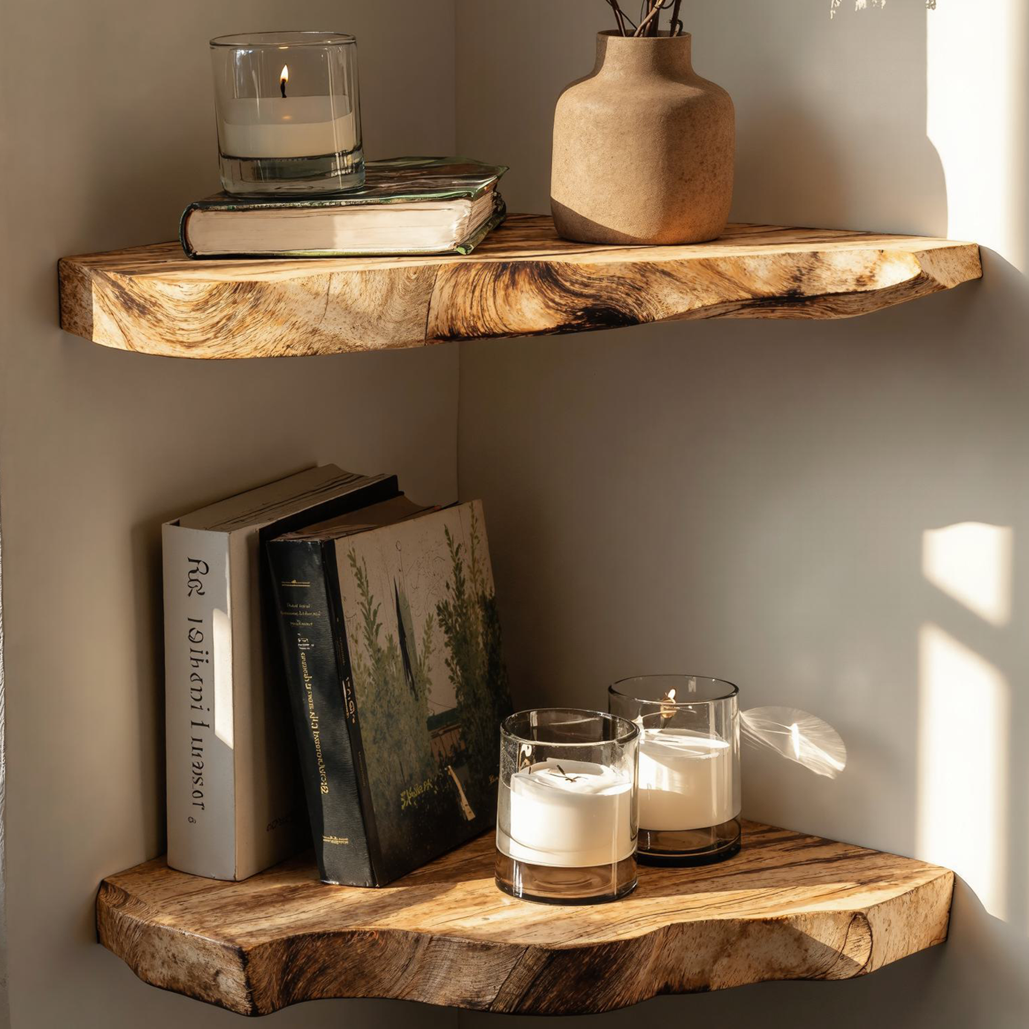 Live Edge Floating Corner Wall Shelves Home Decor SILDTCN008