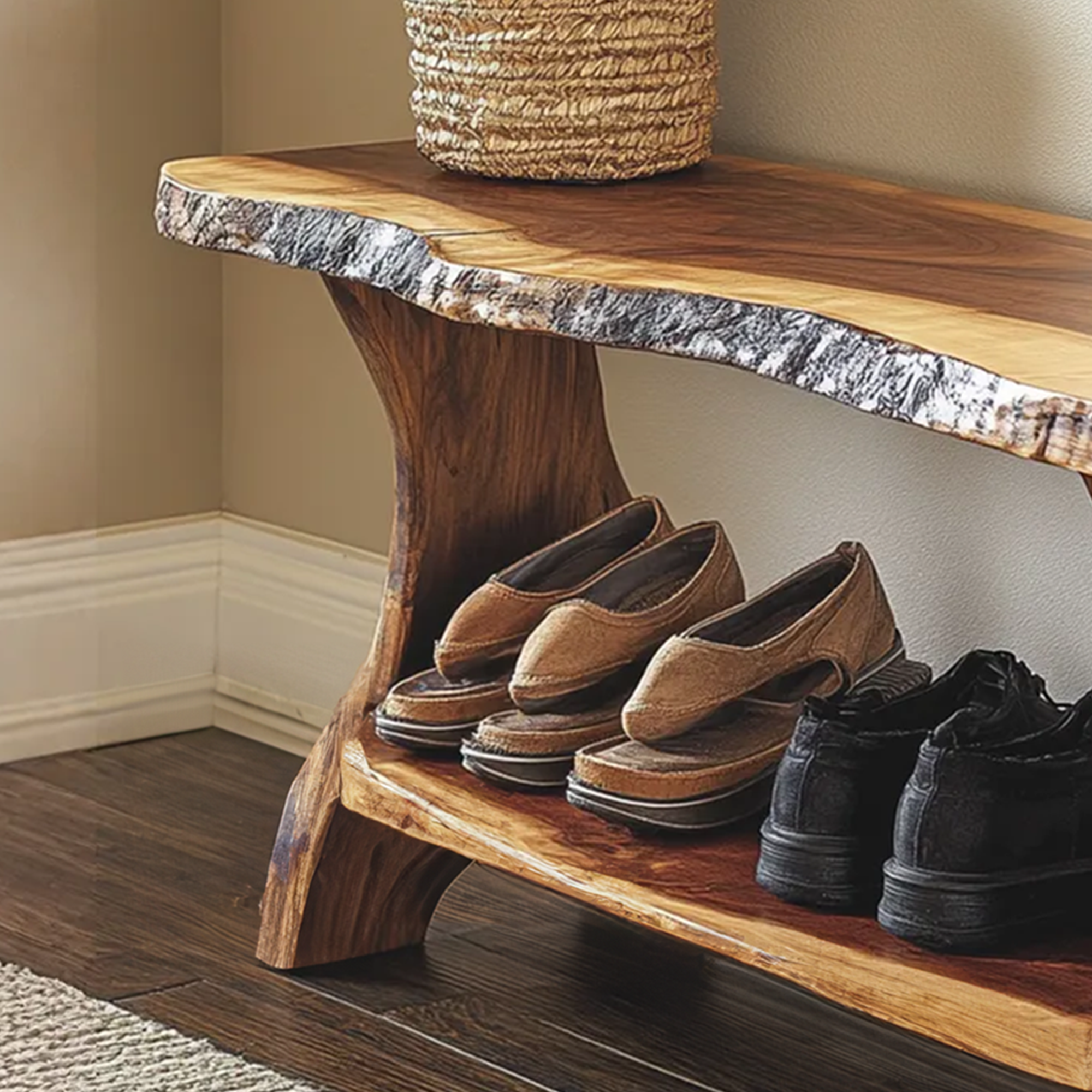 Rustic Entryway Shoe Bench Rack Wood Farmhouse SINLSB011