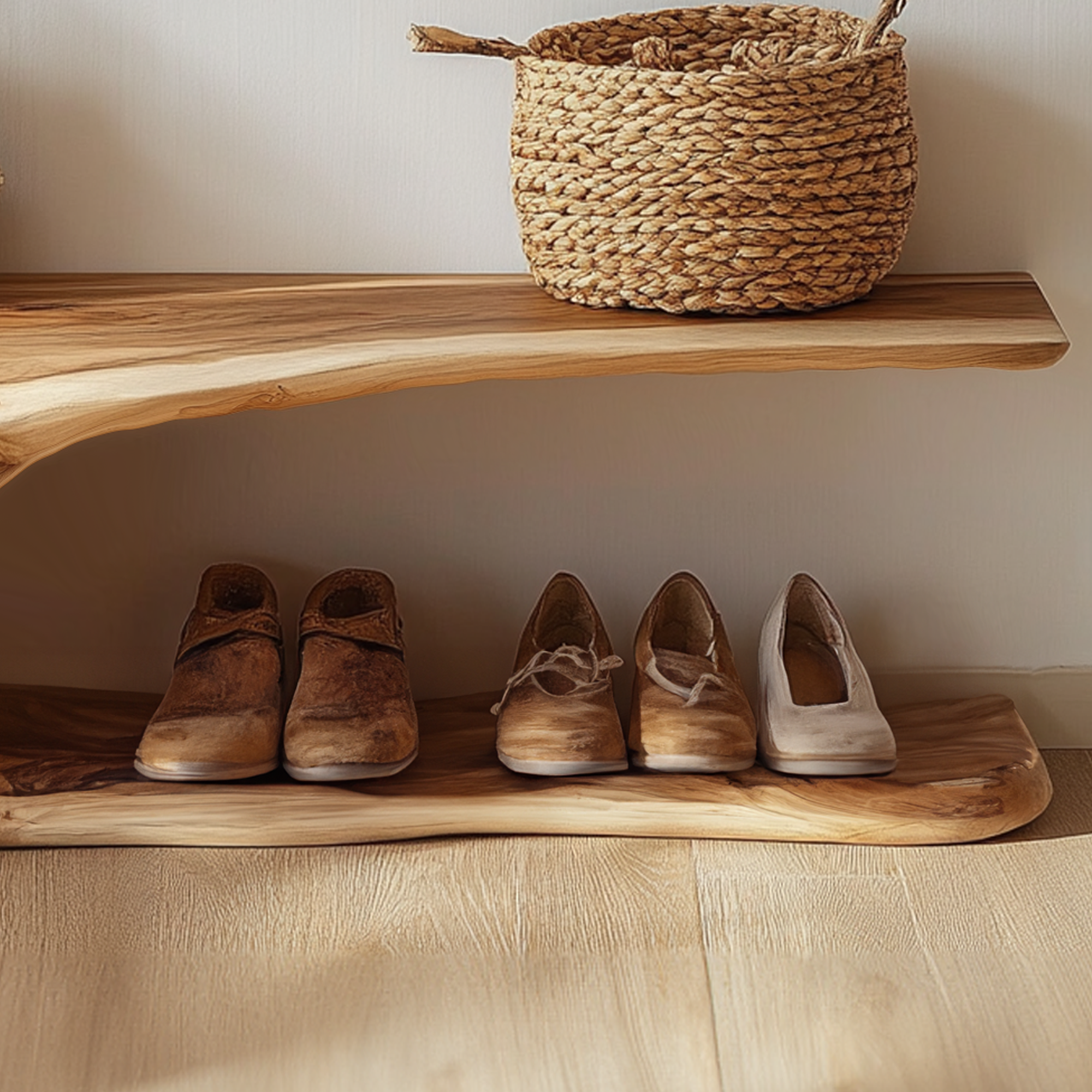 Custom Wood Shoe Bench Rack Wood Farmhouse Shoe Storage SINLSB013