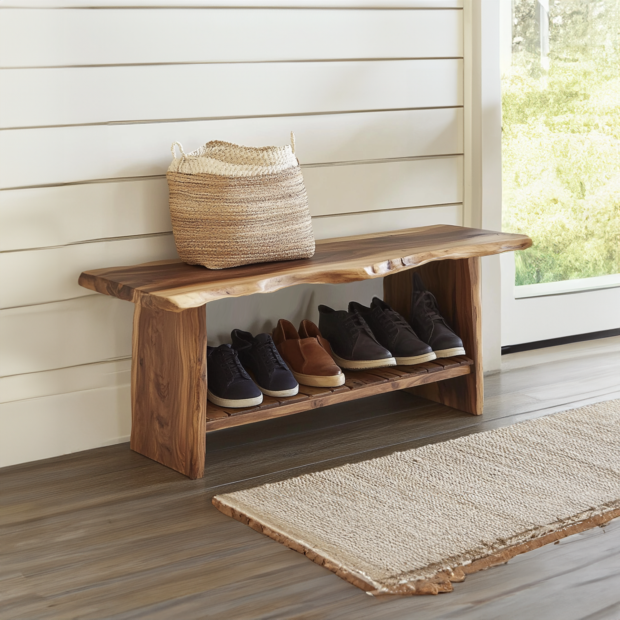 Solid Wood Entryway Bench Shoe Rack Bench SINLSB0016