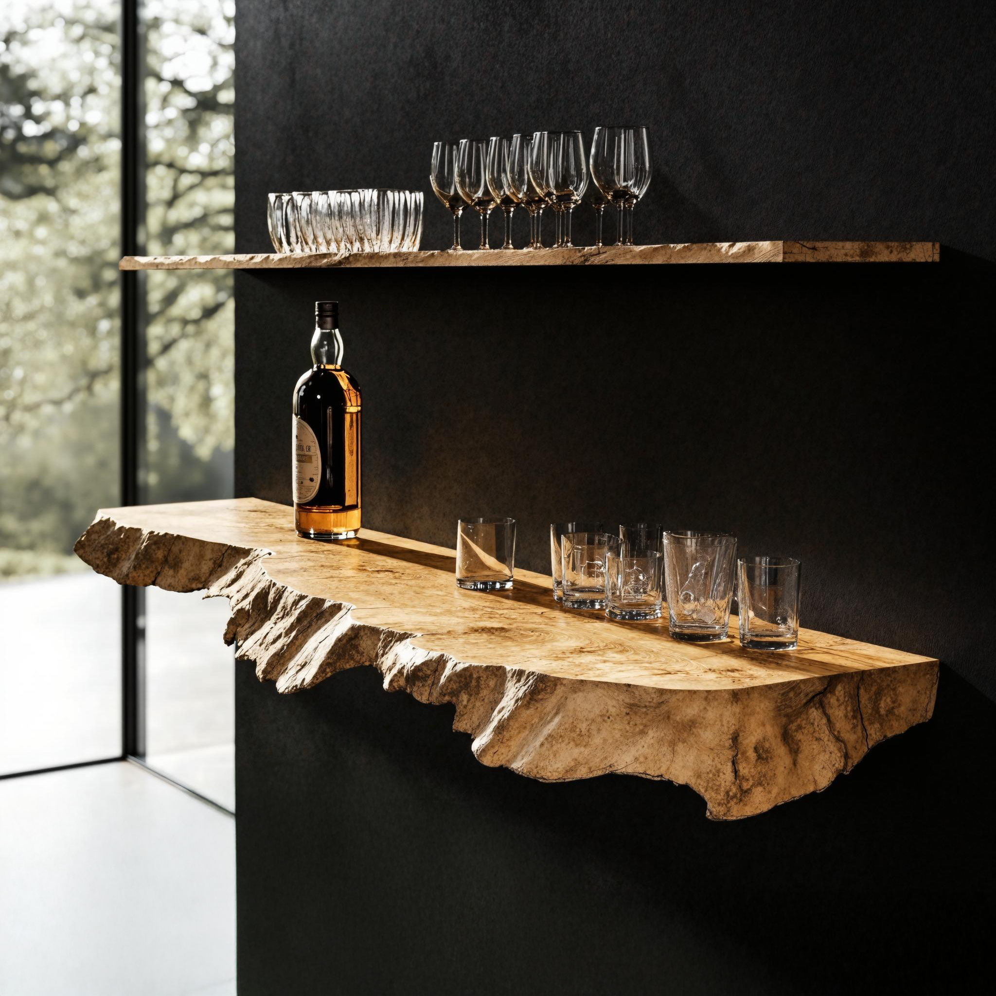 Natural Wood Floating Bar Shelf for Rustic Home Bar Setup SILDTBAR005