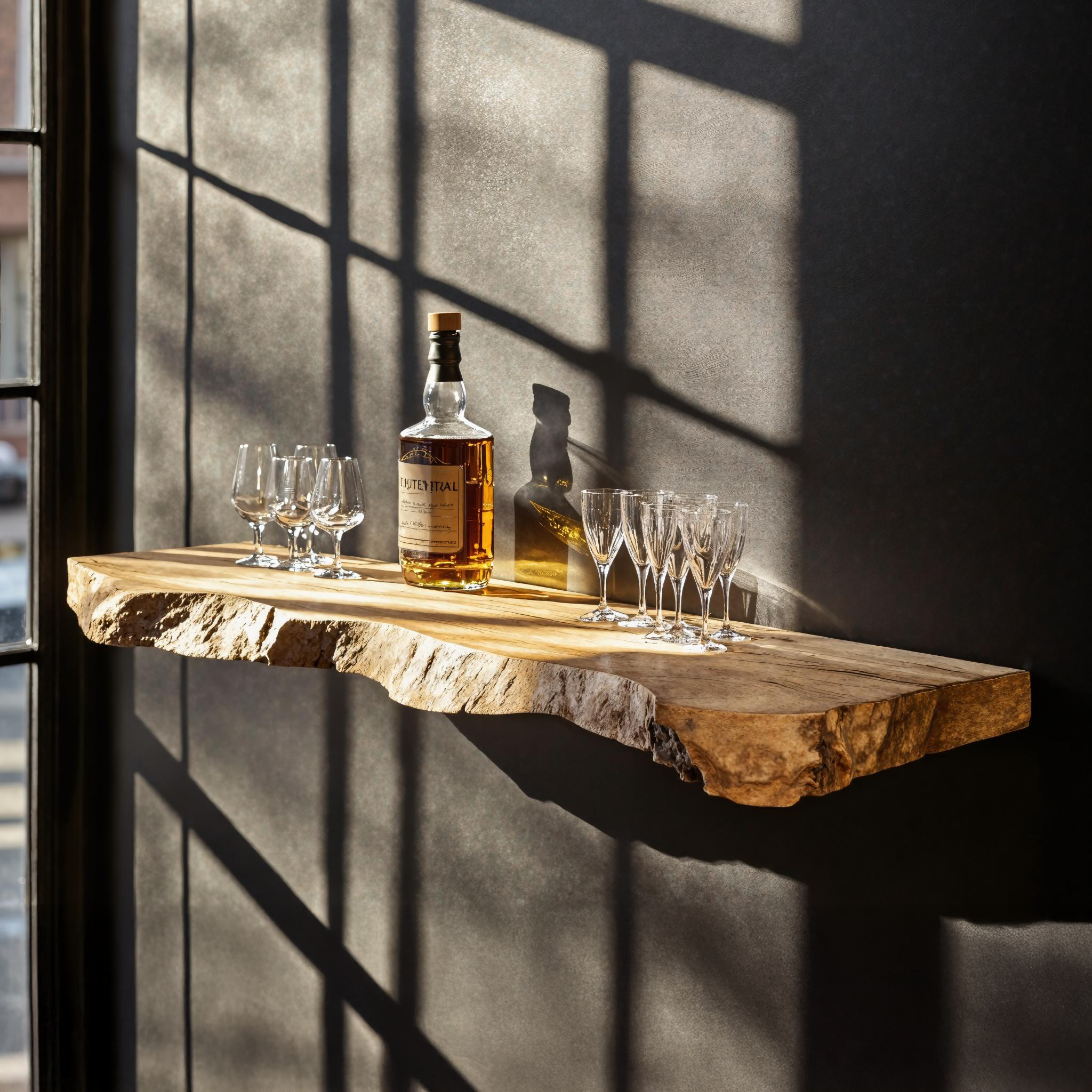 Handcrafted Natural Wood Bar Floating Shelf For Liquor Display SILDTBAR006