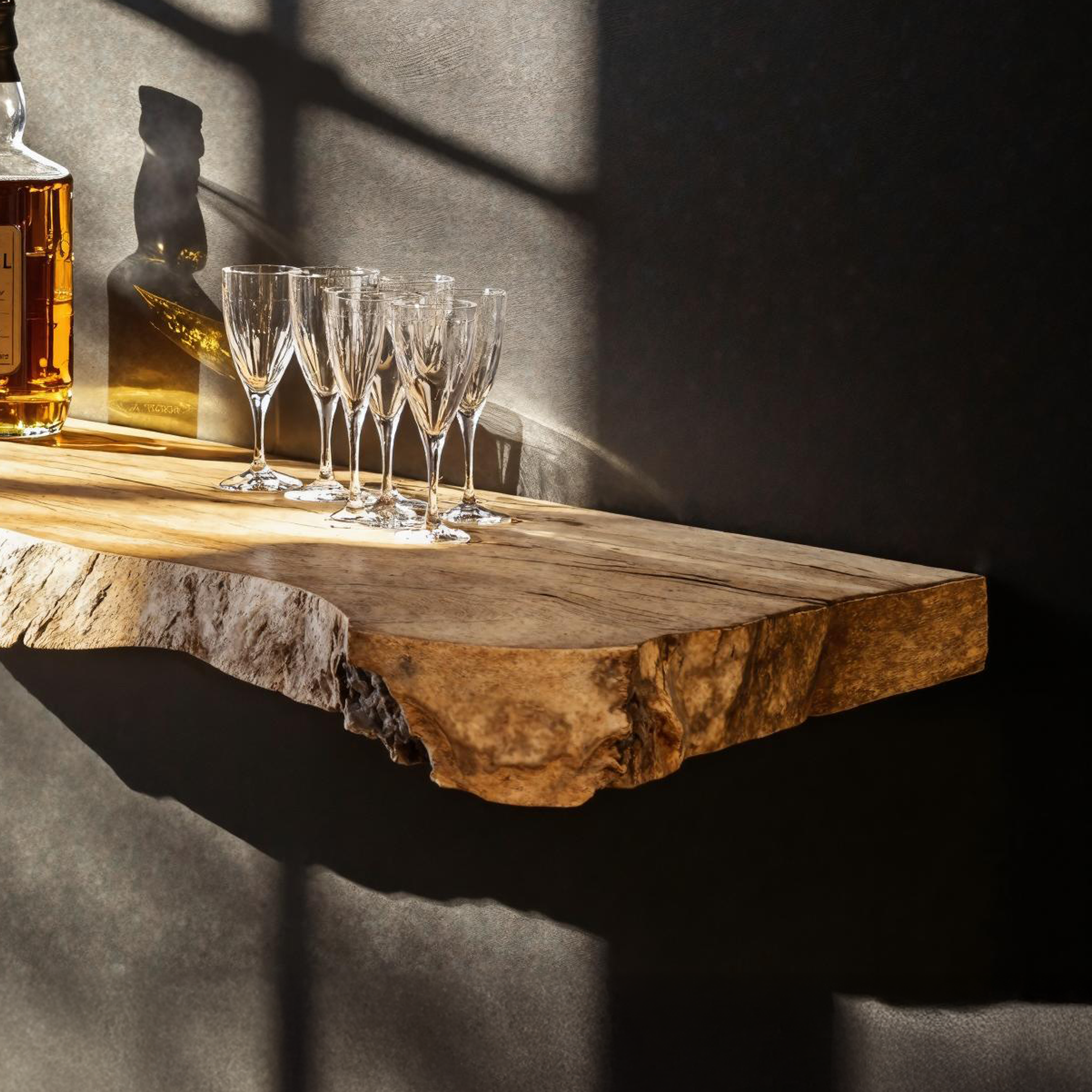 Handcrafted Natural Wood Bar Floating Shelf For Liquor Display SILDTBAR006