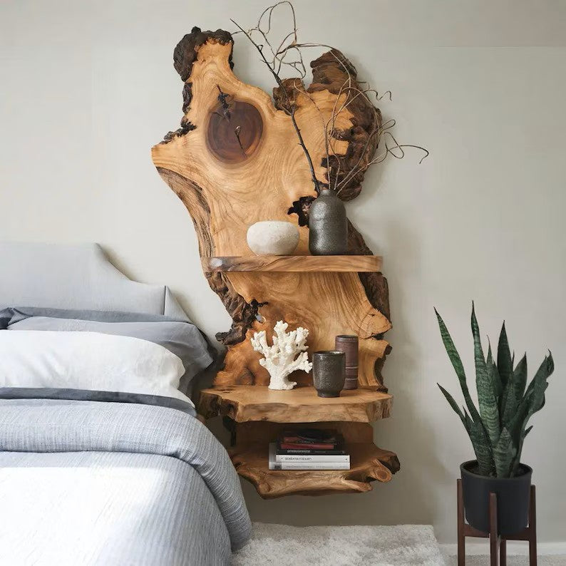 Handcrafted Wooden Wall Mounted Nightstand For Bedroom Storage