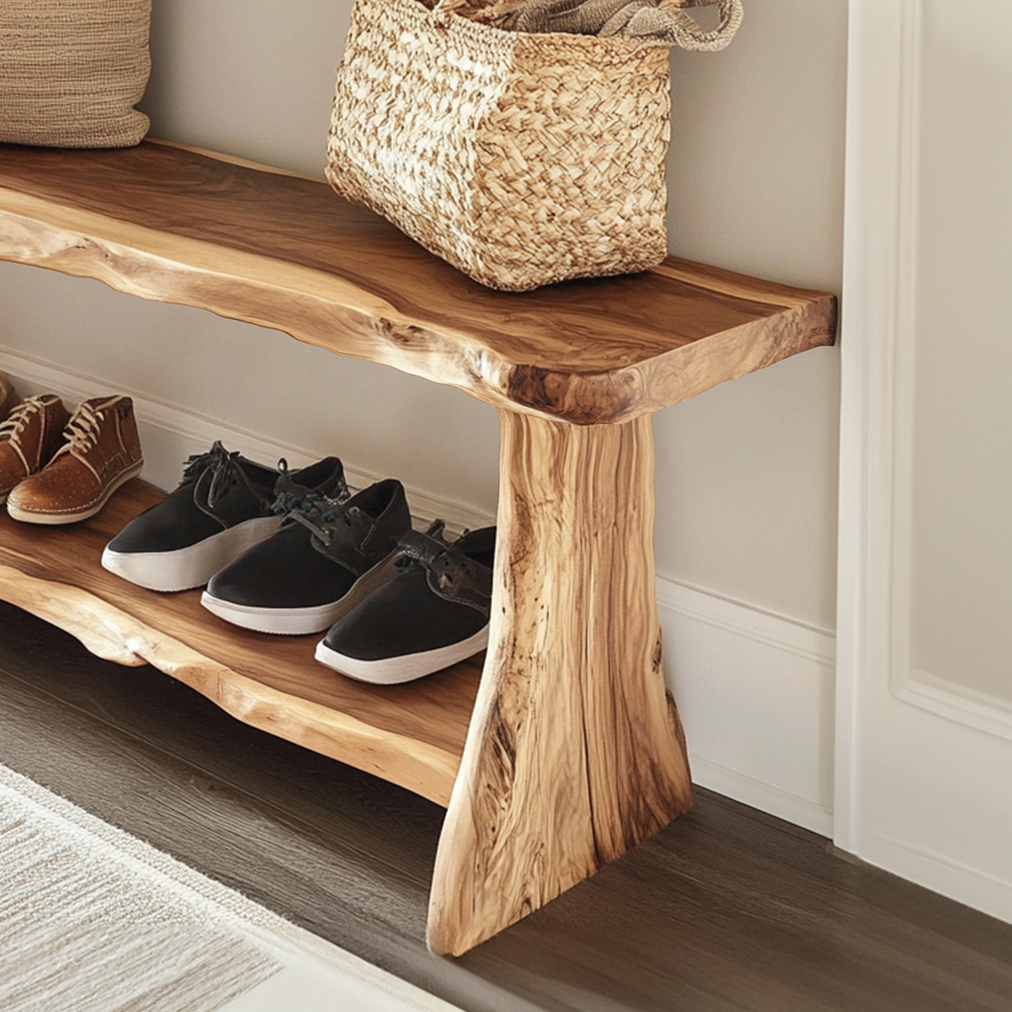 Farmhouse Solid Wood Entryway Shoe Rack Bench SINLSB0017