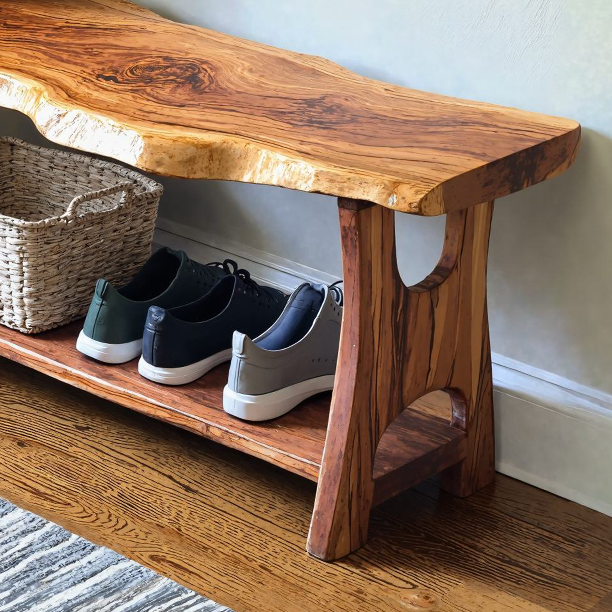 Handmade Solid Wood Bench Shoe Rack SINLSB0019