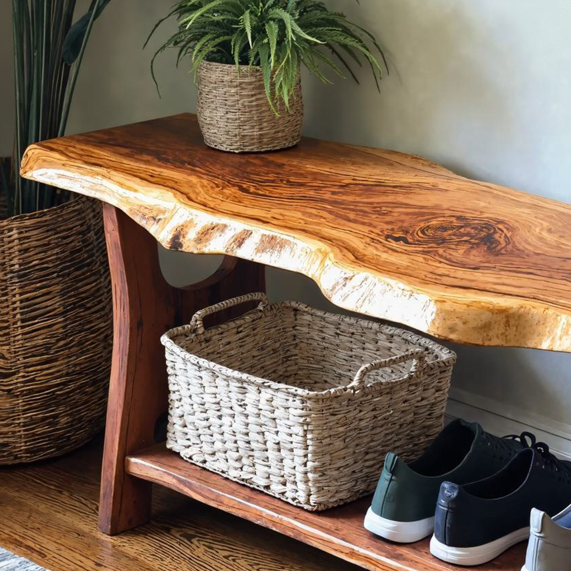 Handmade Solid Wood Bench Shoe Rack SINLSB0019