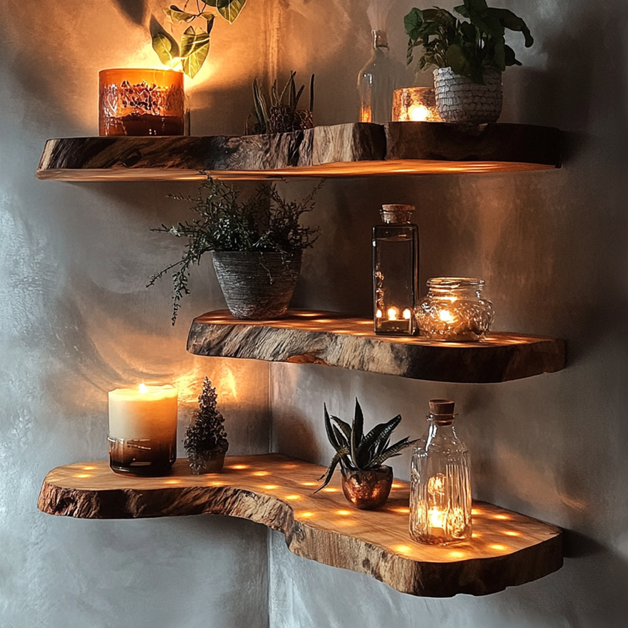 Corner Rustic Wooden Shelf Wood SINLFL040