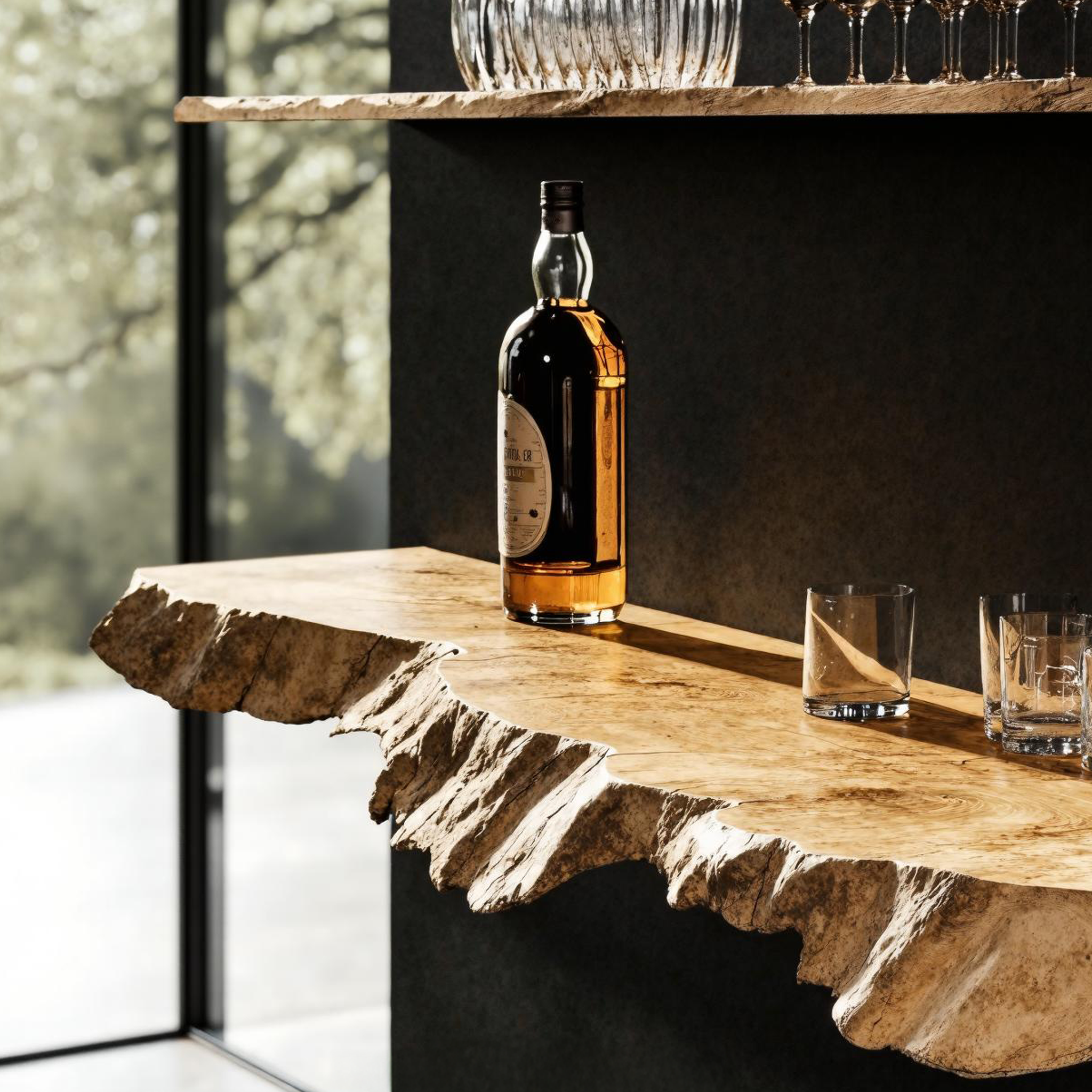 Natural Wood Floating Bar Shelf for Rustic Home Bar Setup SILDTBAR005