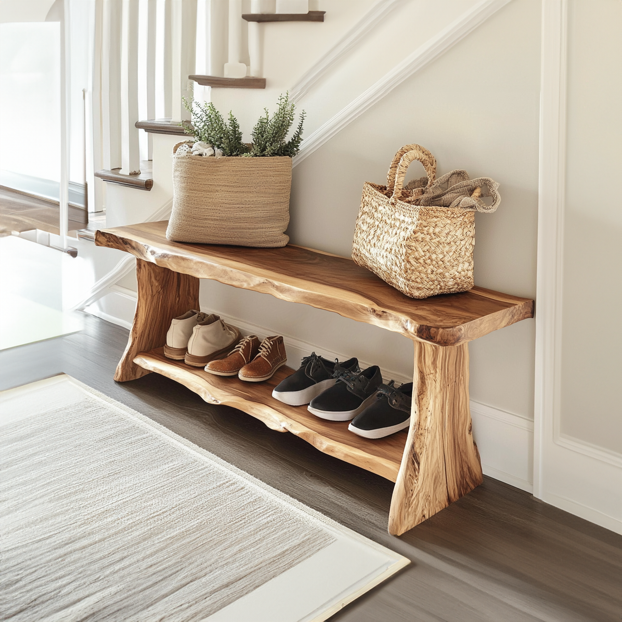 Farmhouse Solid Wood Entryway Shoe Rack Bench SINLSB0017