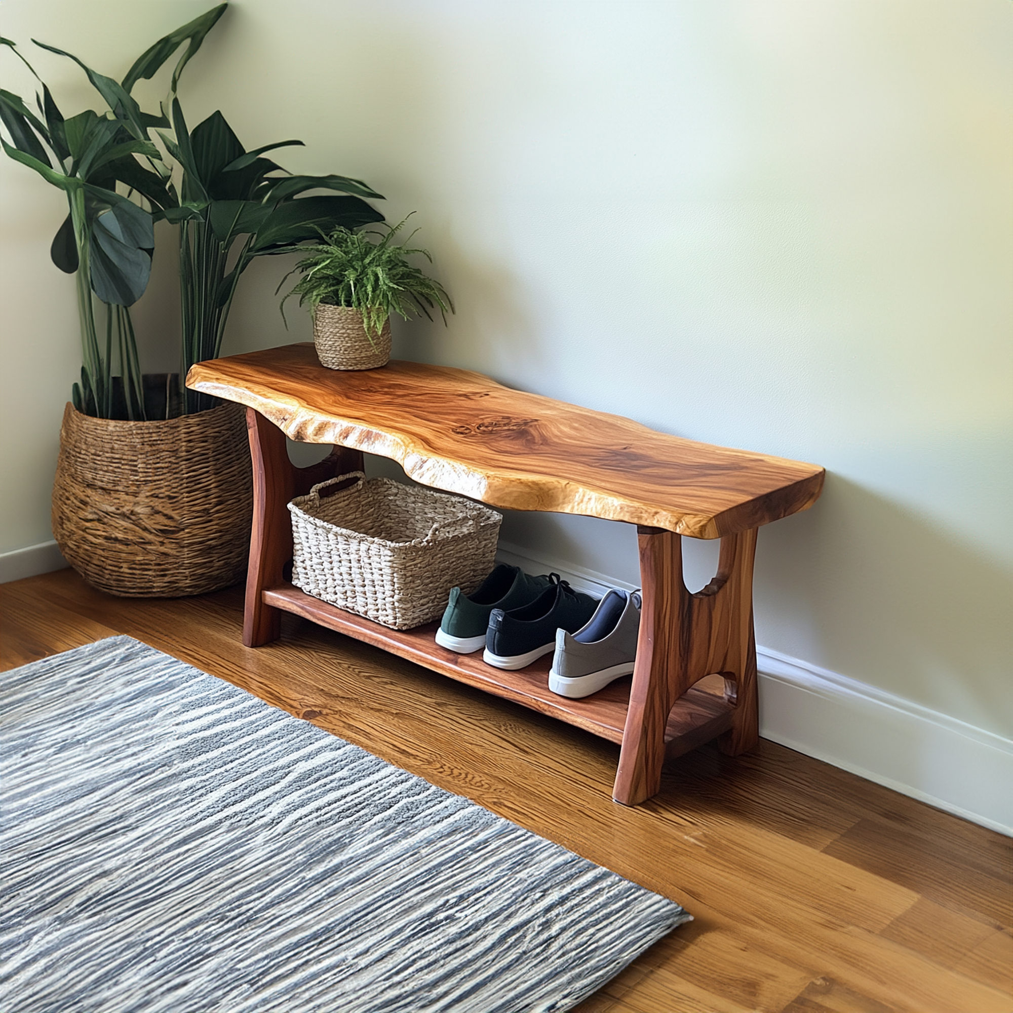 Handmade Solid Wood Bench Shoe Rack SINLSB0019