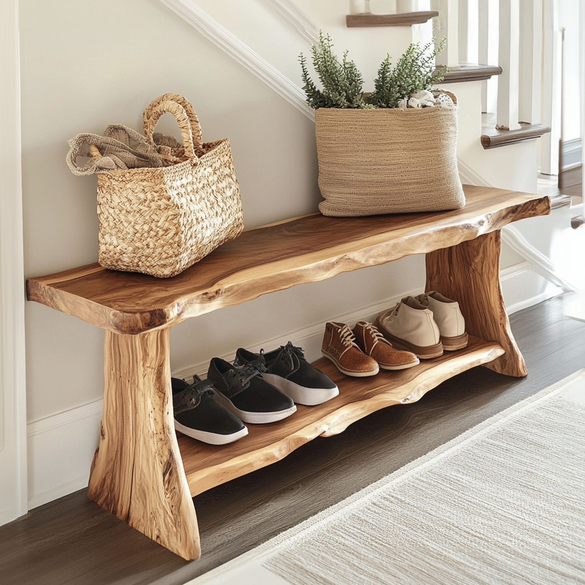 Farmhouse Solid Wood Entryway Shoe Rack Bench SINLSB0017