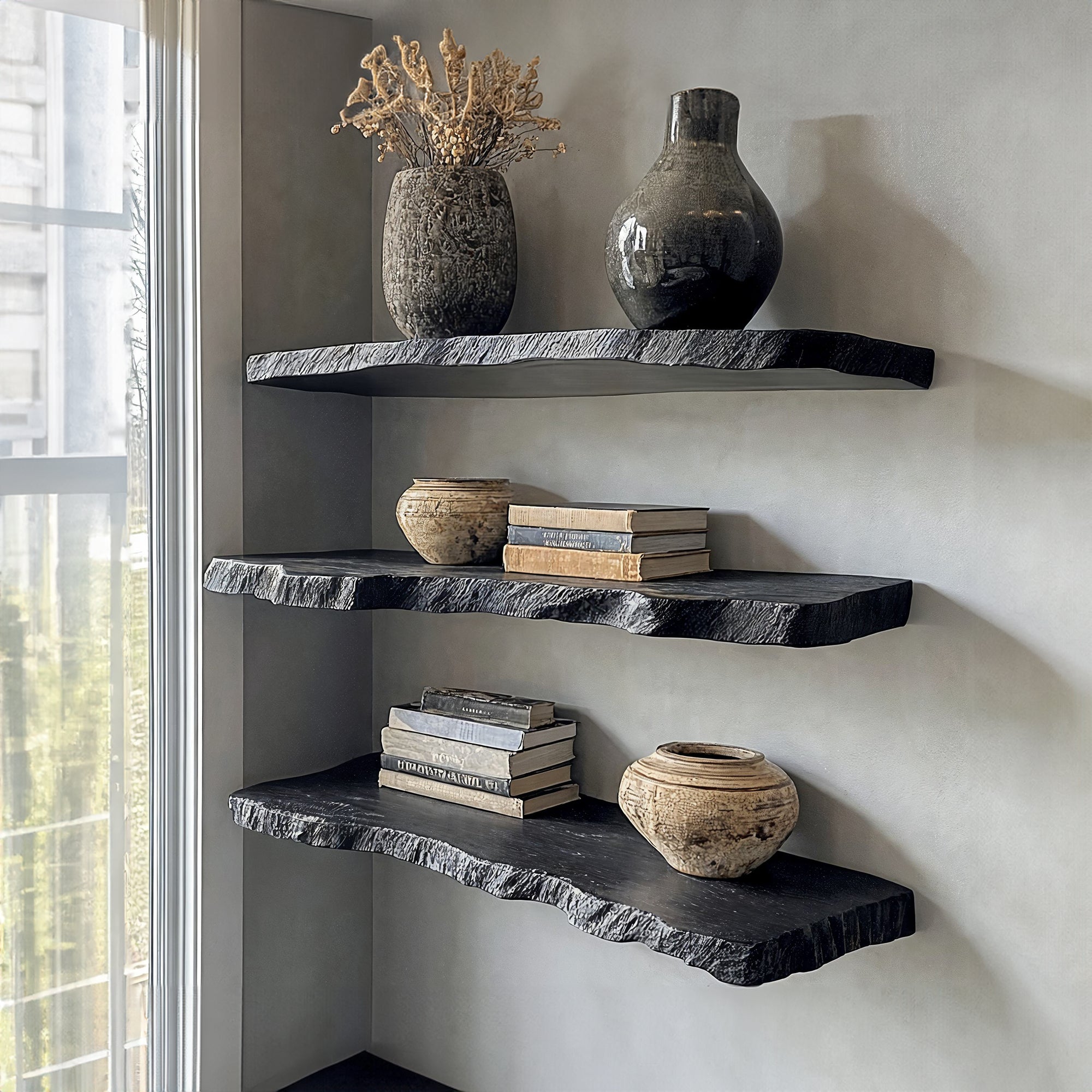 Handcraft Live Edge Black Floating Shelves SILDTFL031