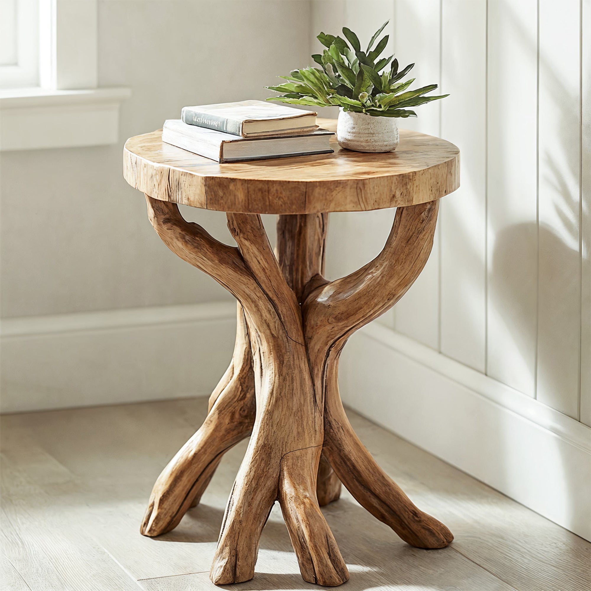 Handcrafted Round End Table Live Edge End Table SILDTEN002