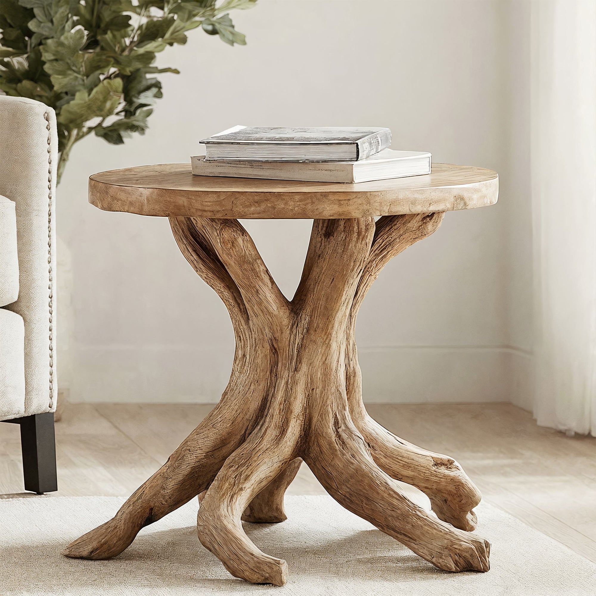 Handcrafted Round End Table Rustic Table SILDTEN003