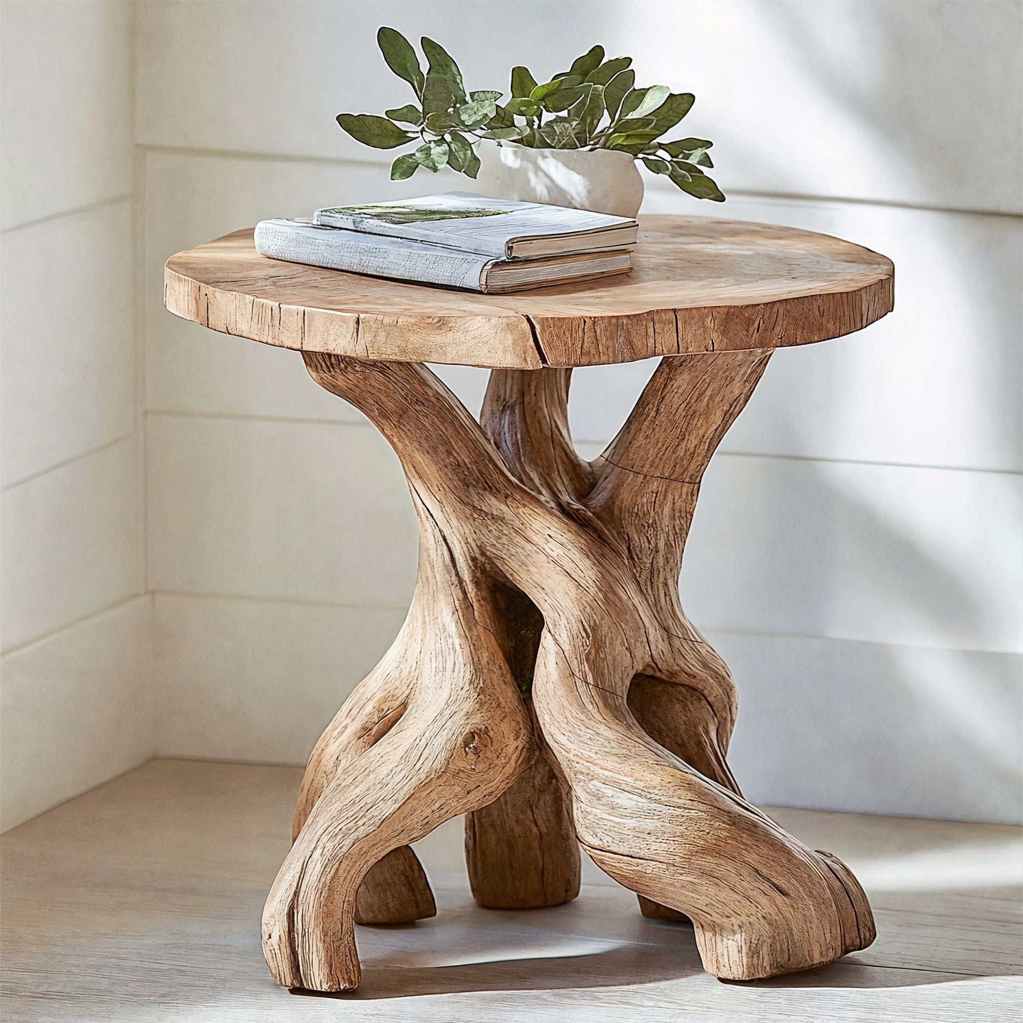 Handcrafted Round End Table Solid Wood End Table SILDTEN001