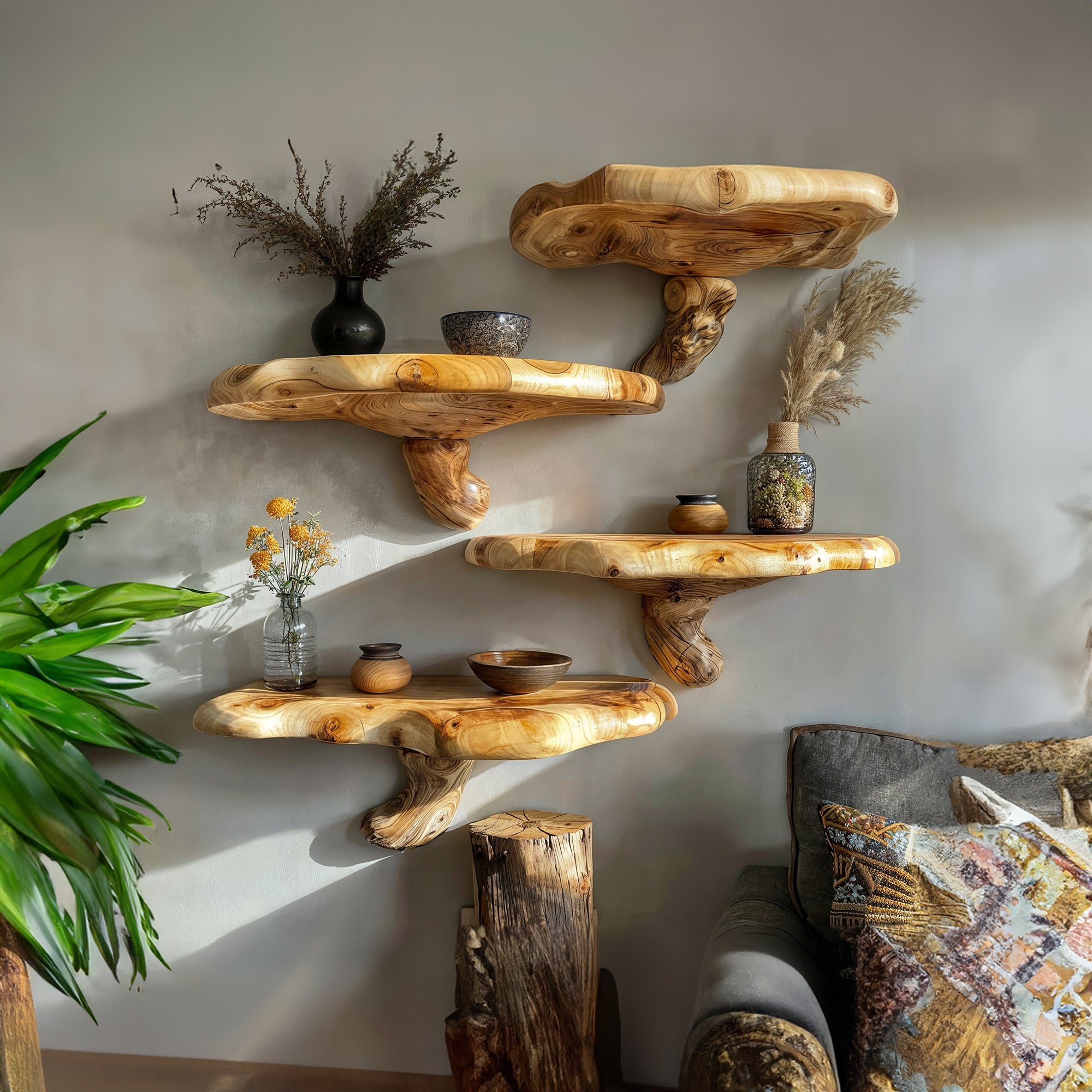 Handcrafted Mushroom Floating Shelves KNN02