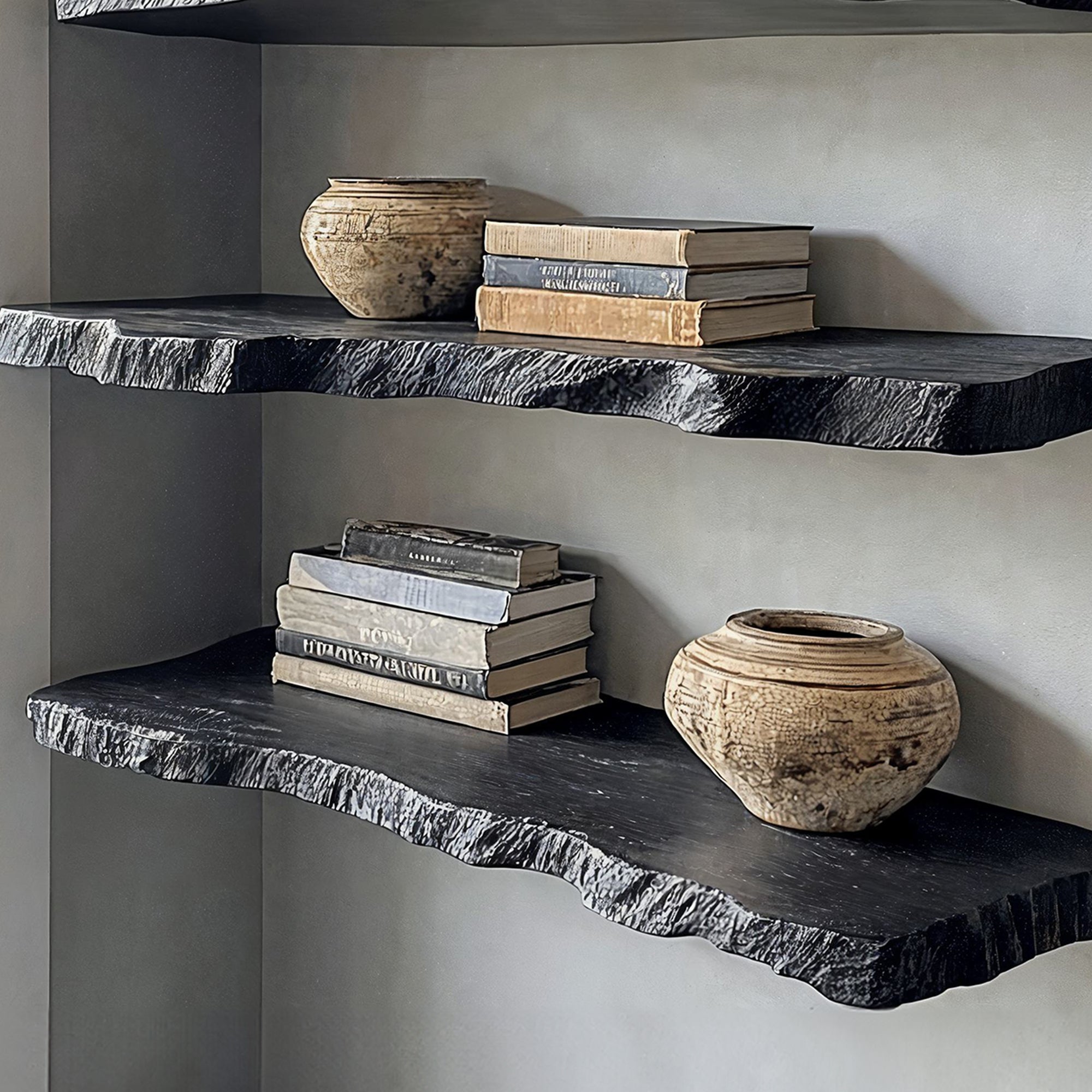 Handcraft Live Edge Black Floating Shelves SILDTFL031