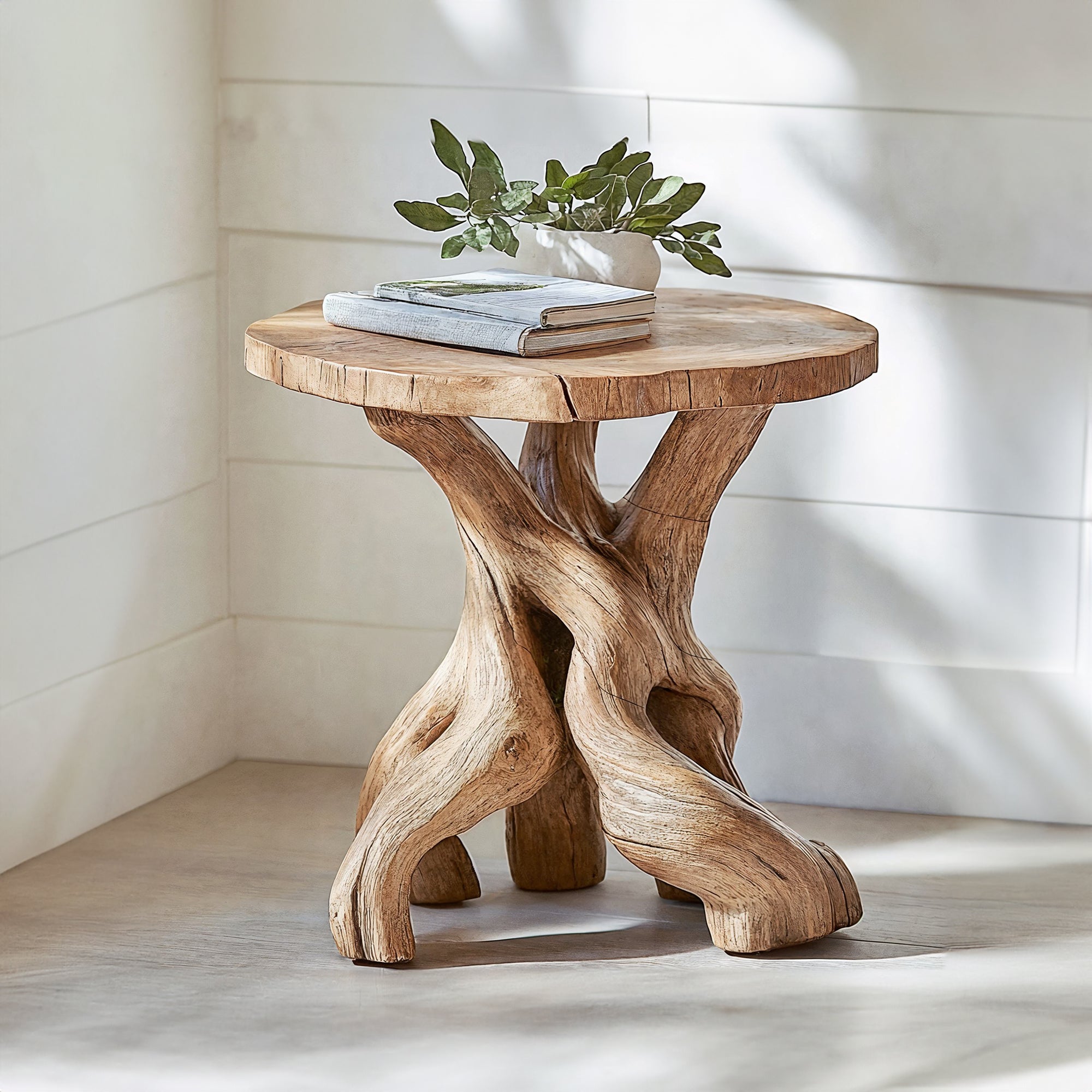 Handcrafted Round End Table Solid Wood End Table SILDTEN001