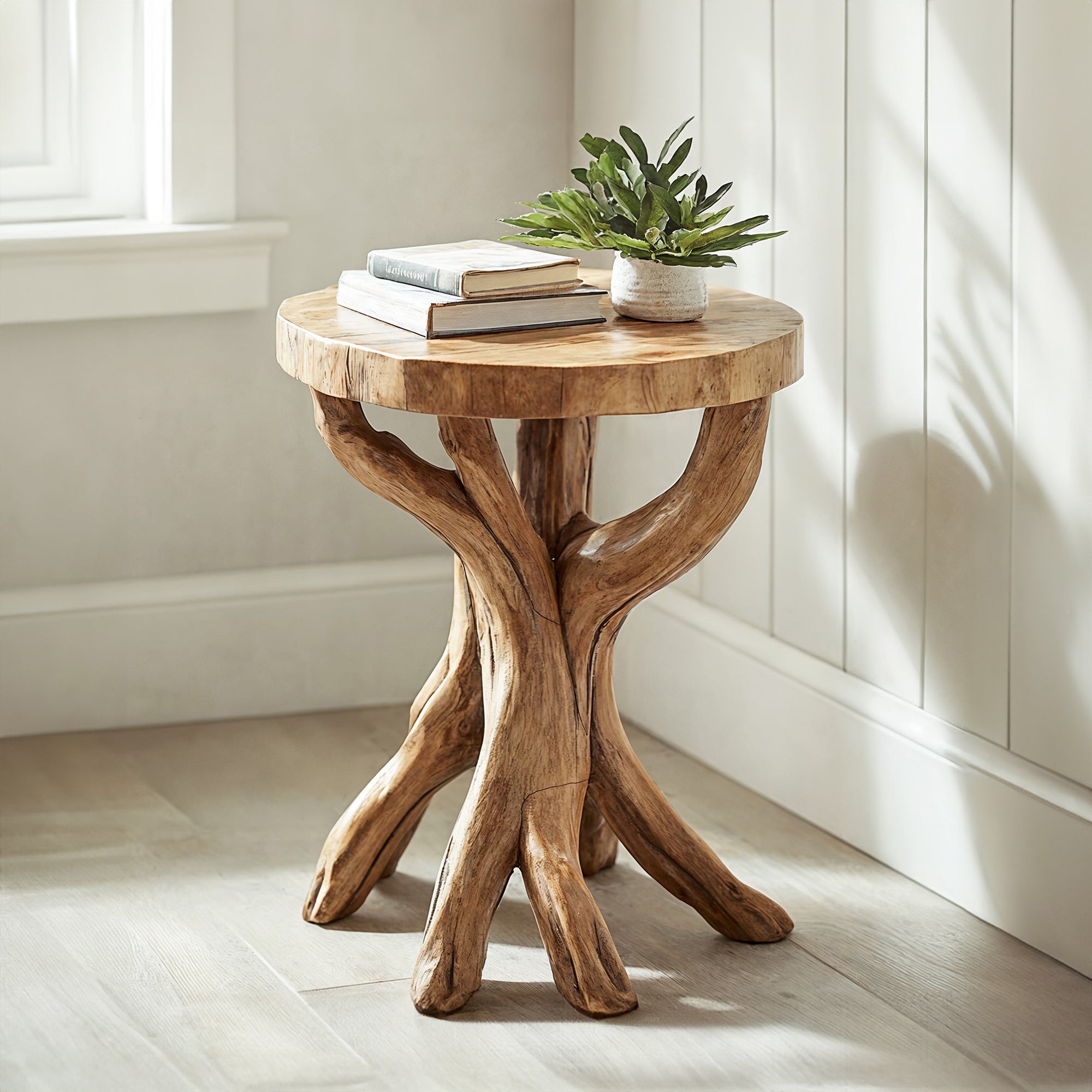 Handcrafted Round End Table Live Edge End Table SILDTEN002