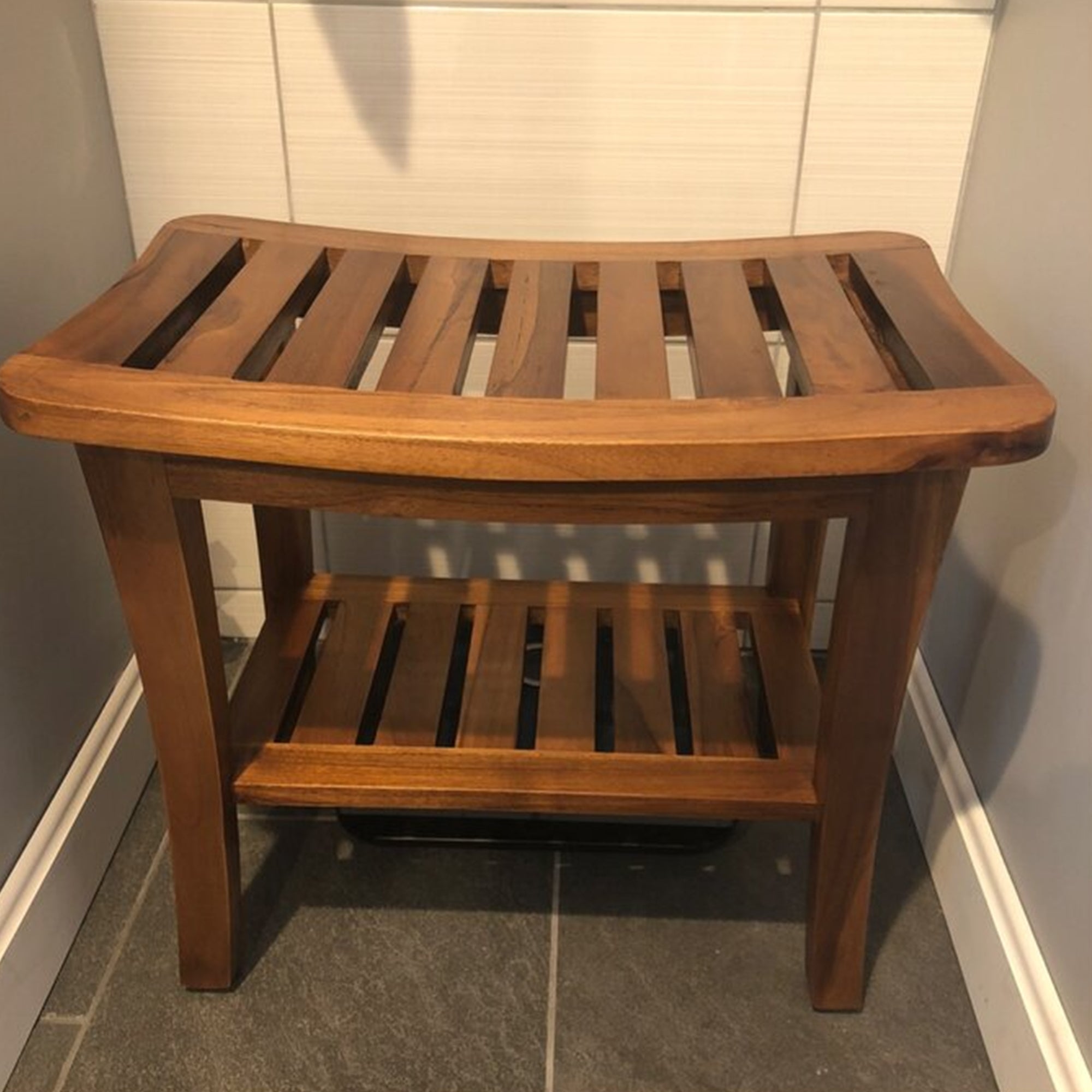 Shower Bench Solid Wood With Shelf SILDTSB001