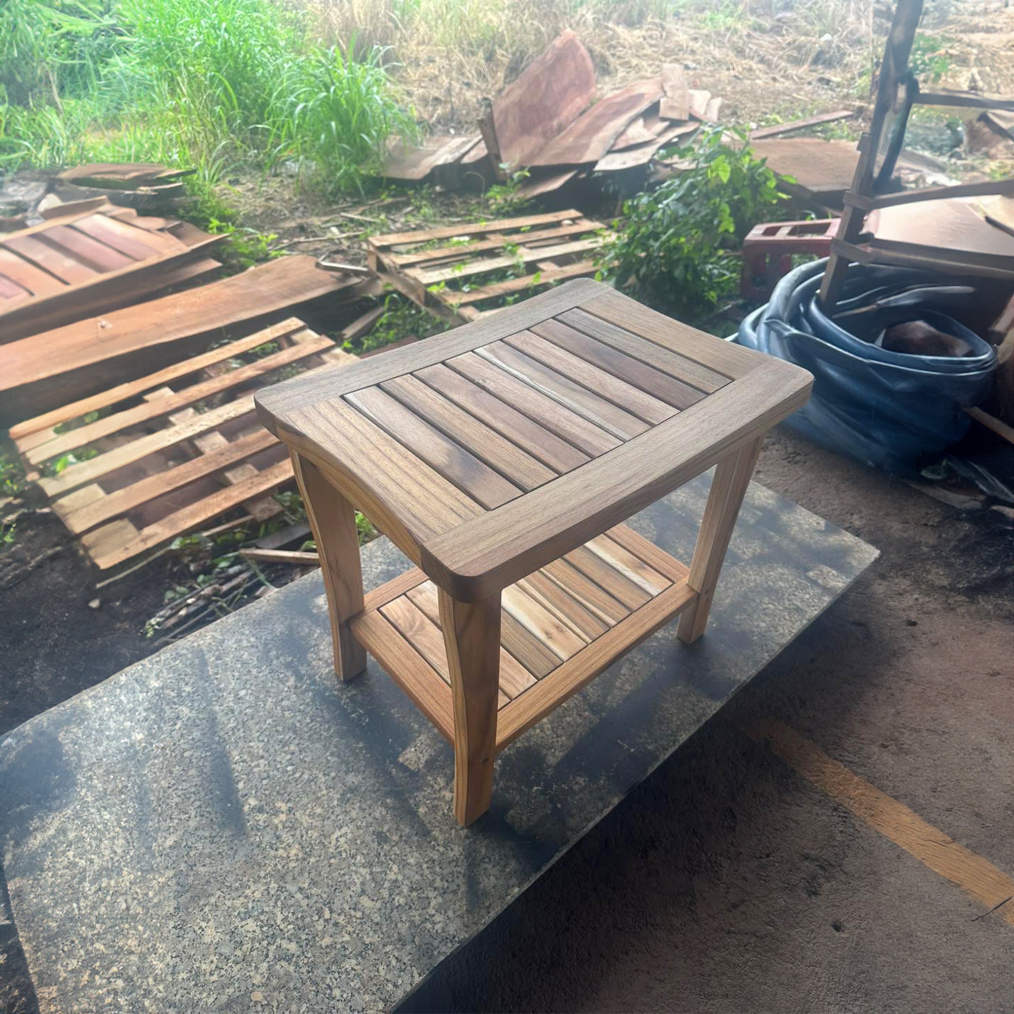 Shower Bench Solid Wood With Shelf SILDTSB001