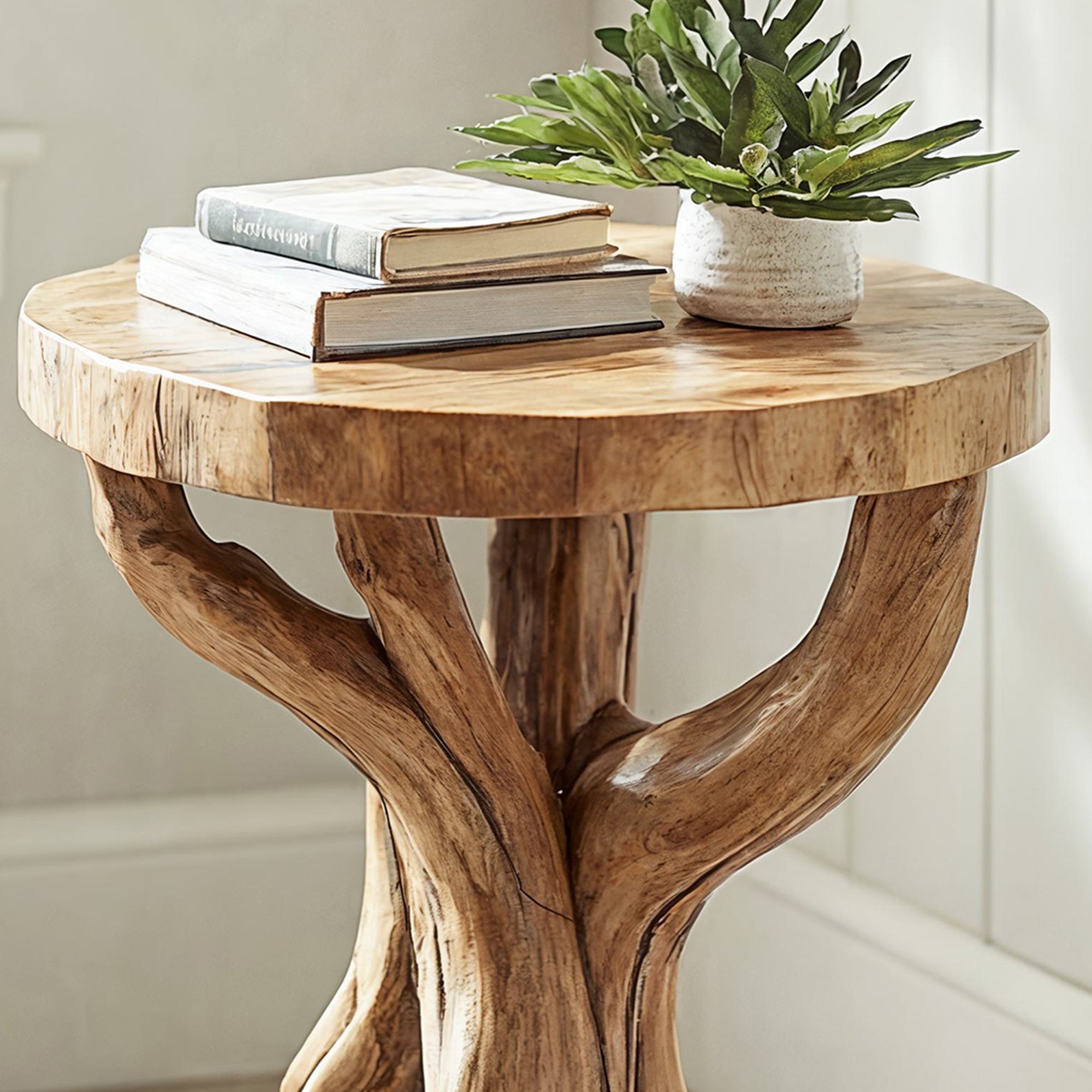 Handcrafted Round End Table Live Edge End Table SILDTEN002