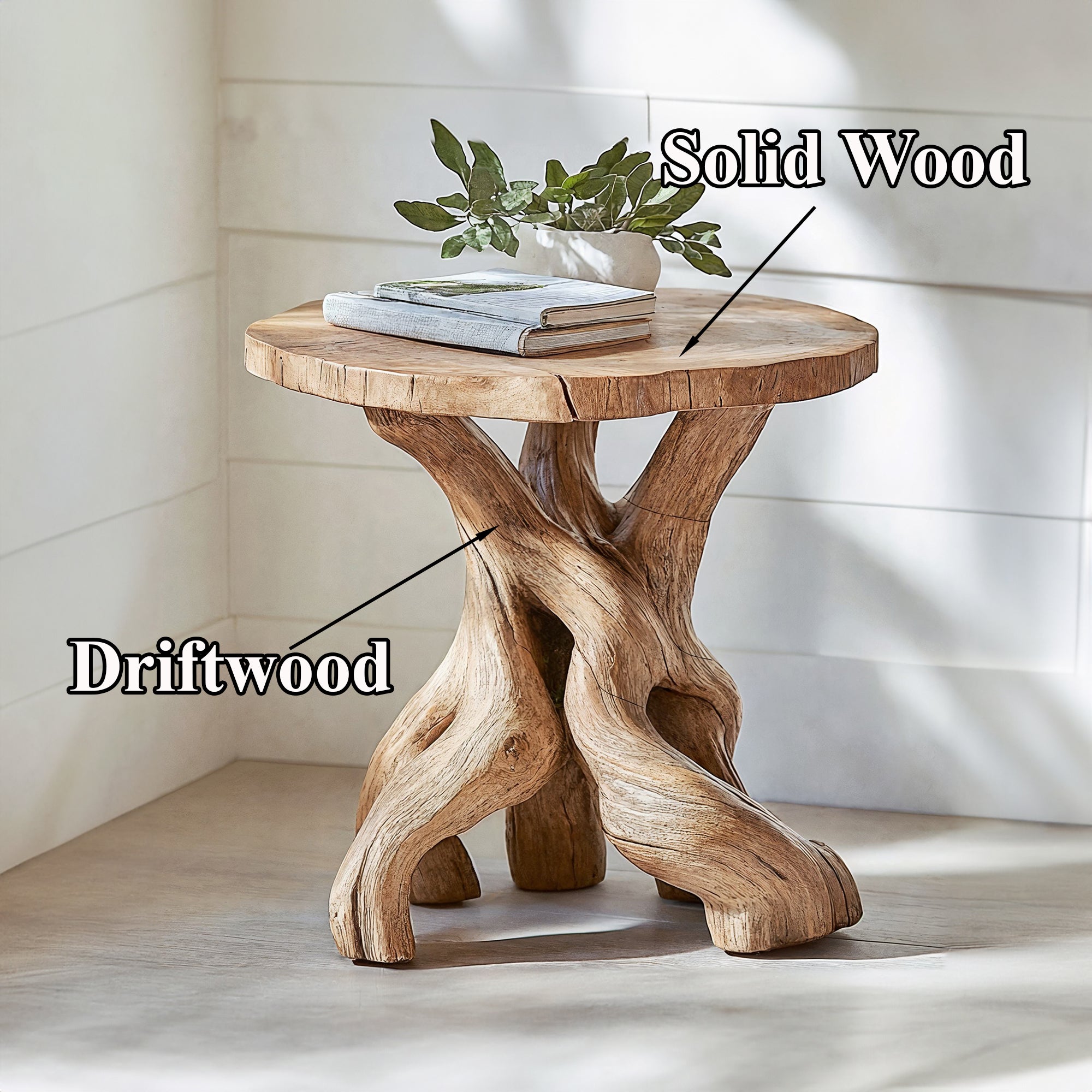 Handcrafted Round End Table Solid Wood End Table SILDTEN001