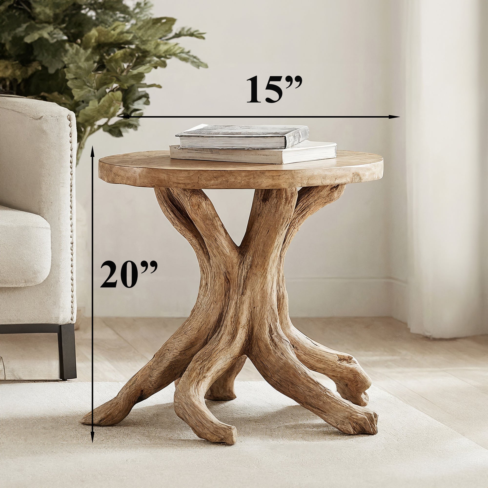 Handcrafted Round End Table Rustic Table SILDTEN003