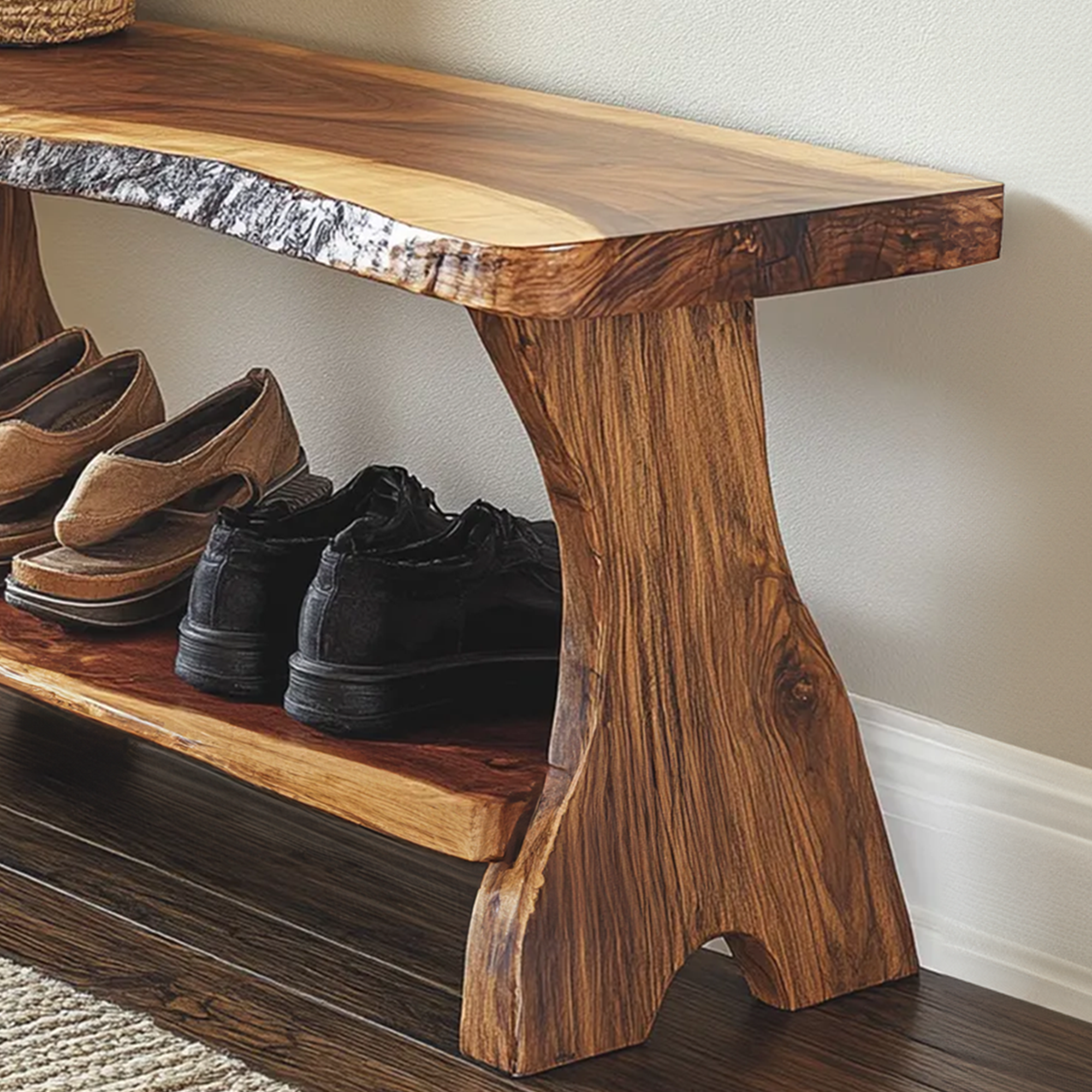 Rustic Entryway Shoe Bench Rack Wood Farmhouse SINLSB011