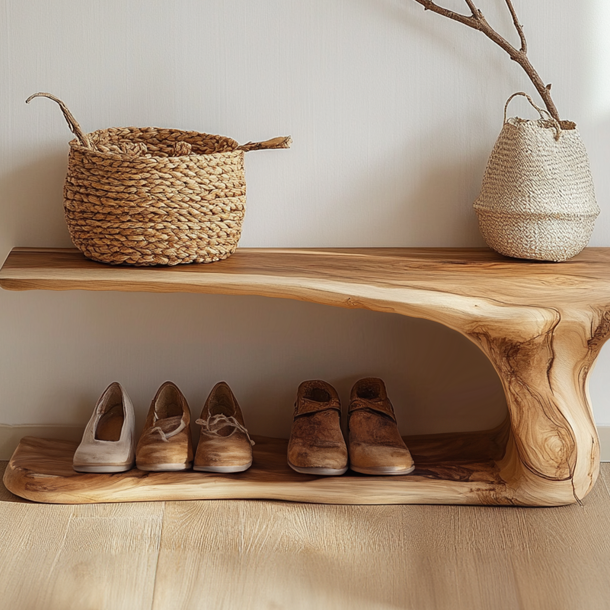 Custom Wood Shoe Bench Rack Wood Farmhouse Shoe Storage SINLSB013