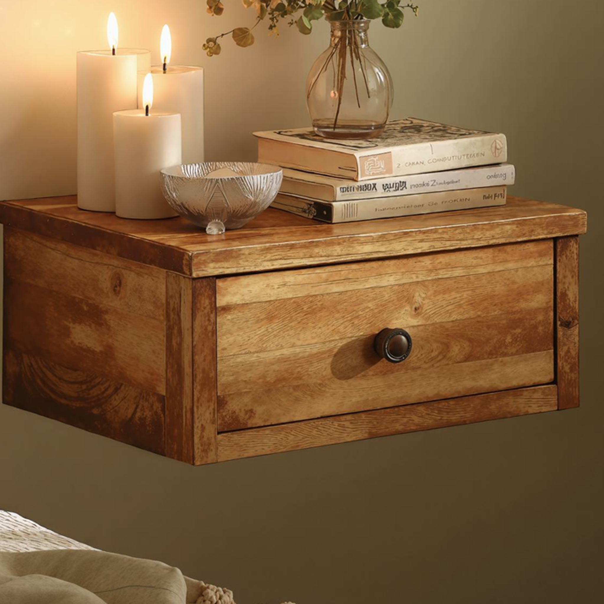 Handcrafted Floating Nightstand With Drawer SILDTNS015