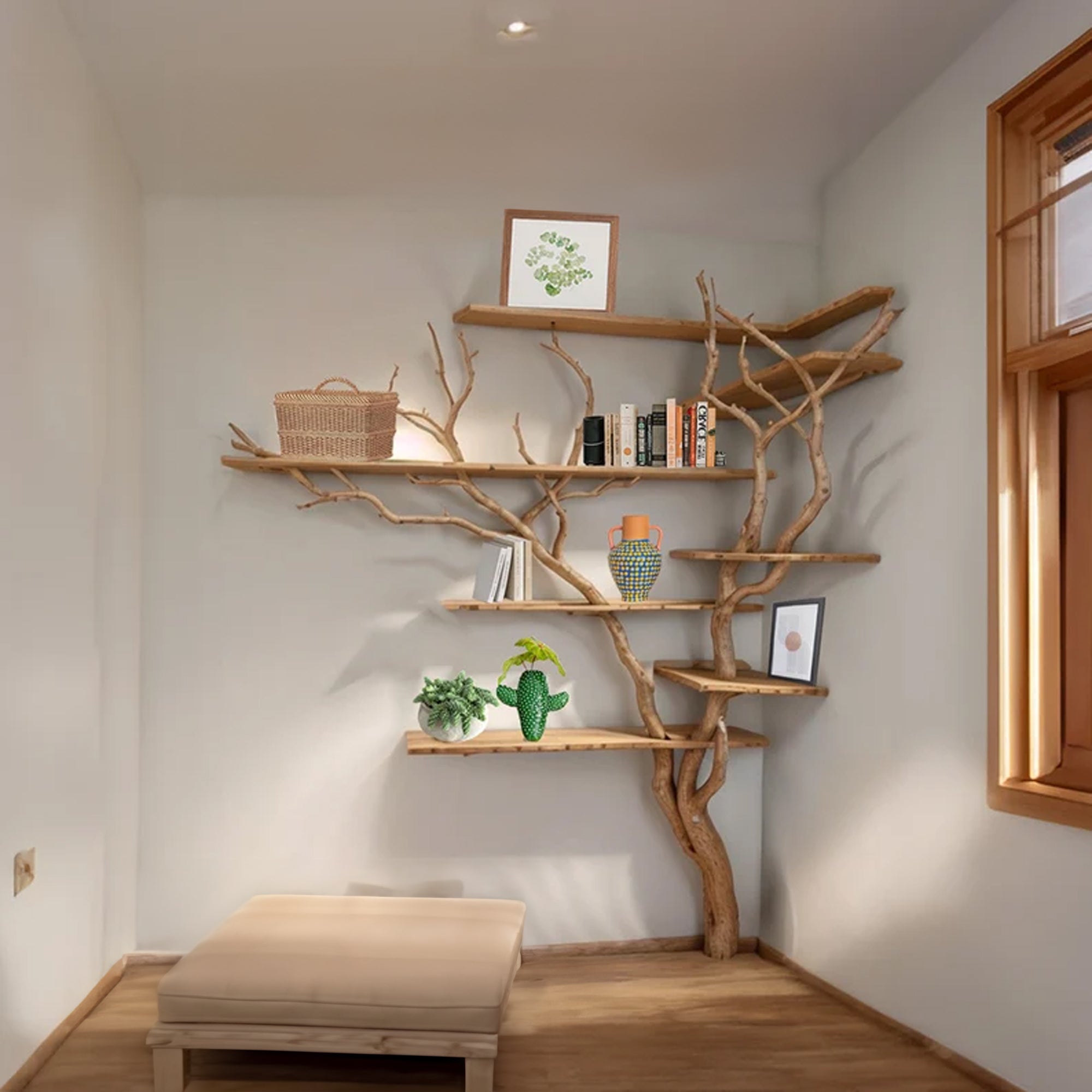 Tree Bookshelf Driftwood Branch Wall Mount SINLTB017