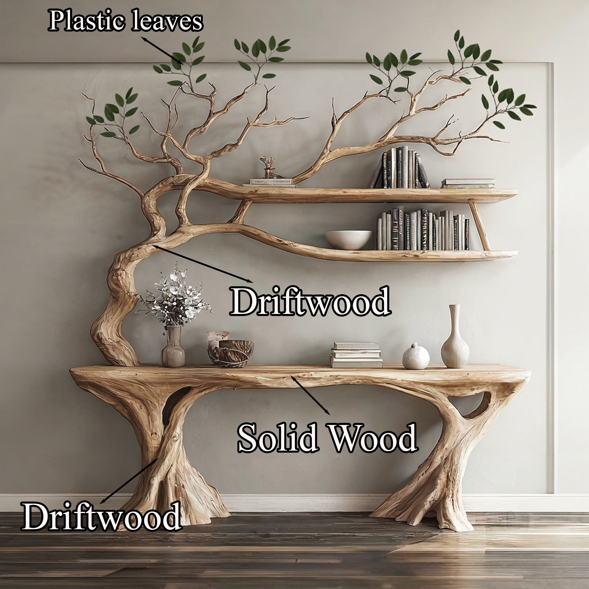 Console Narrow Table With Tree Branch Bookshelf SINLCS036