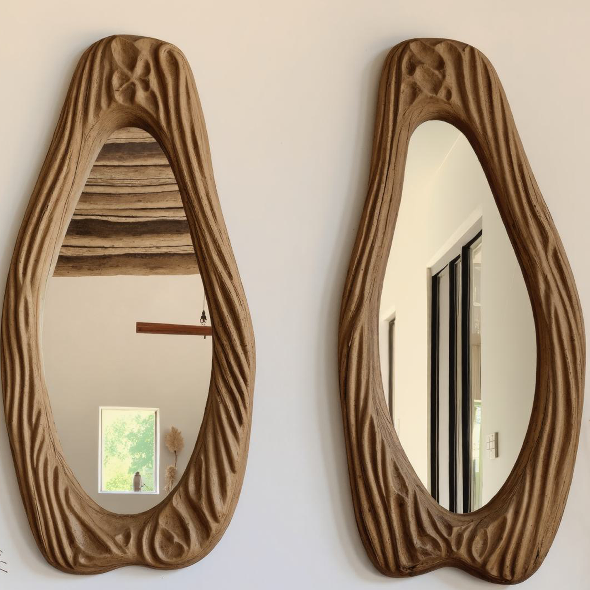 Mid Century Asymmetrical Wood Wall Mirror SILDTMI035