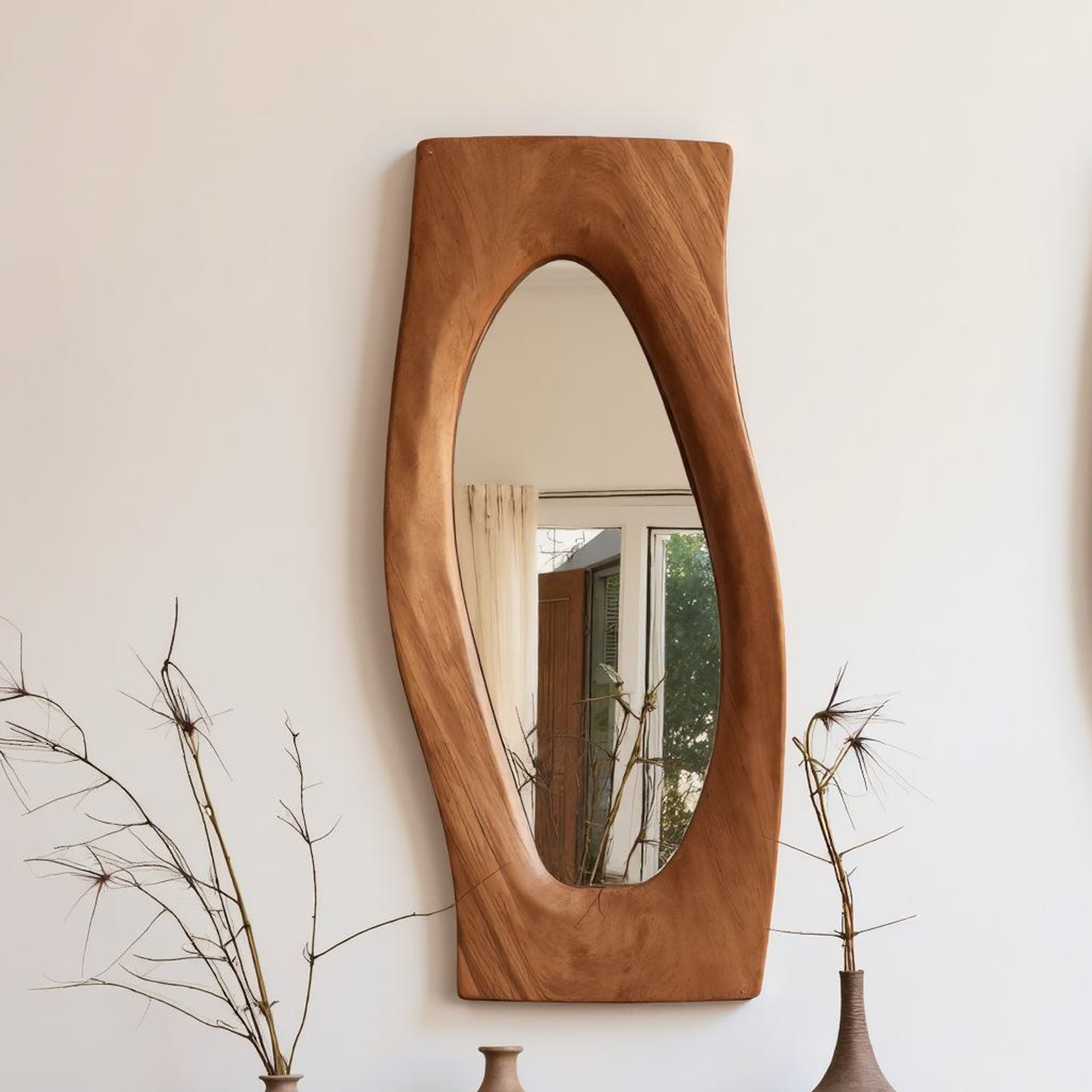 Natural Wood Mirror Asymmetrical Edge Wall Mirror SILDTMI027