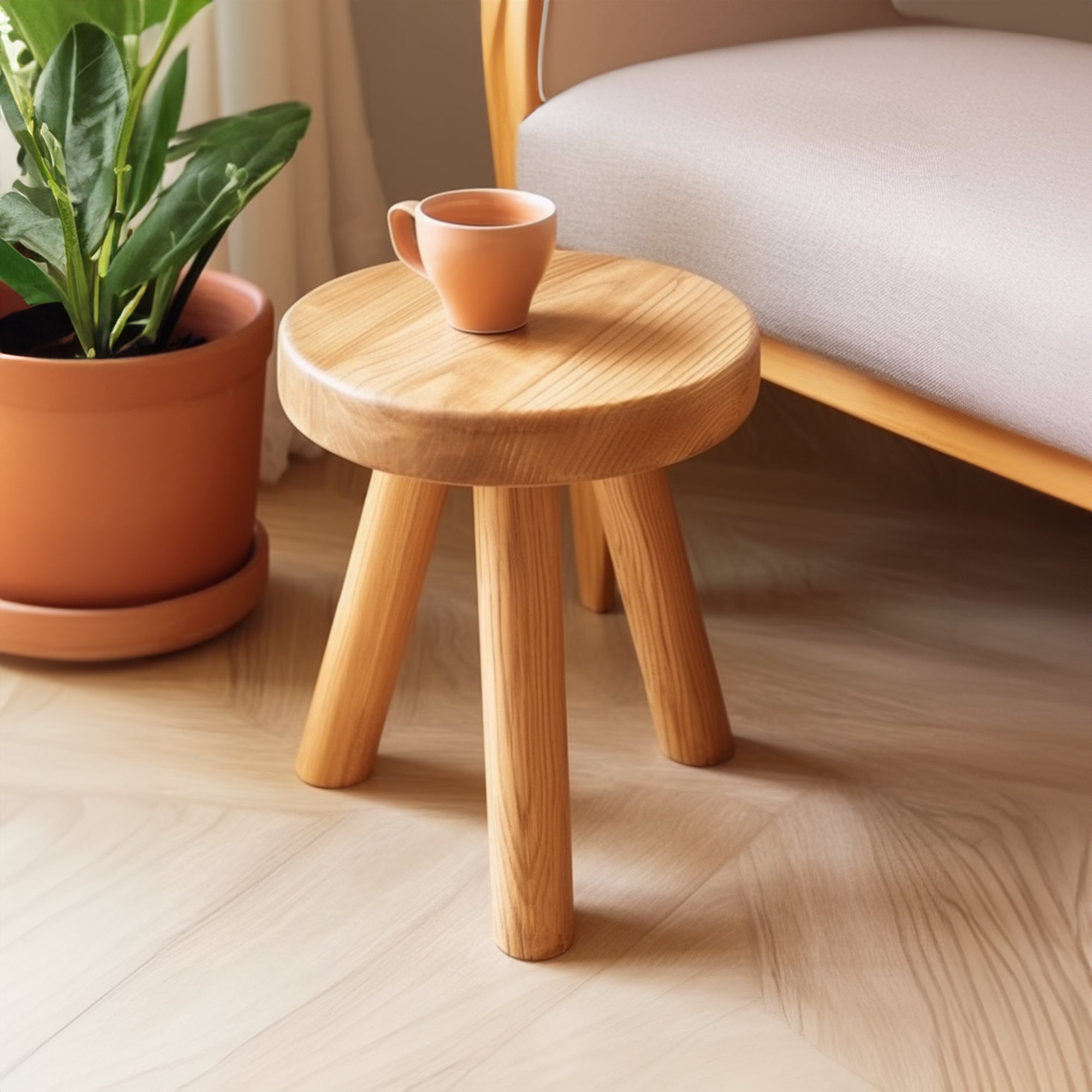 Round Stool Natural Wood Seat Shower Stool SILDTSB016