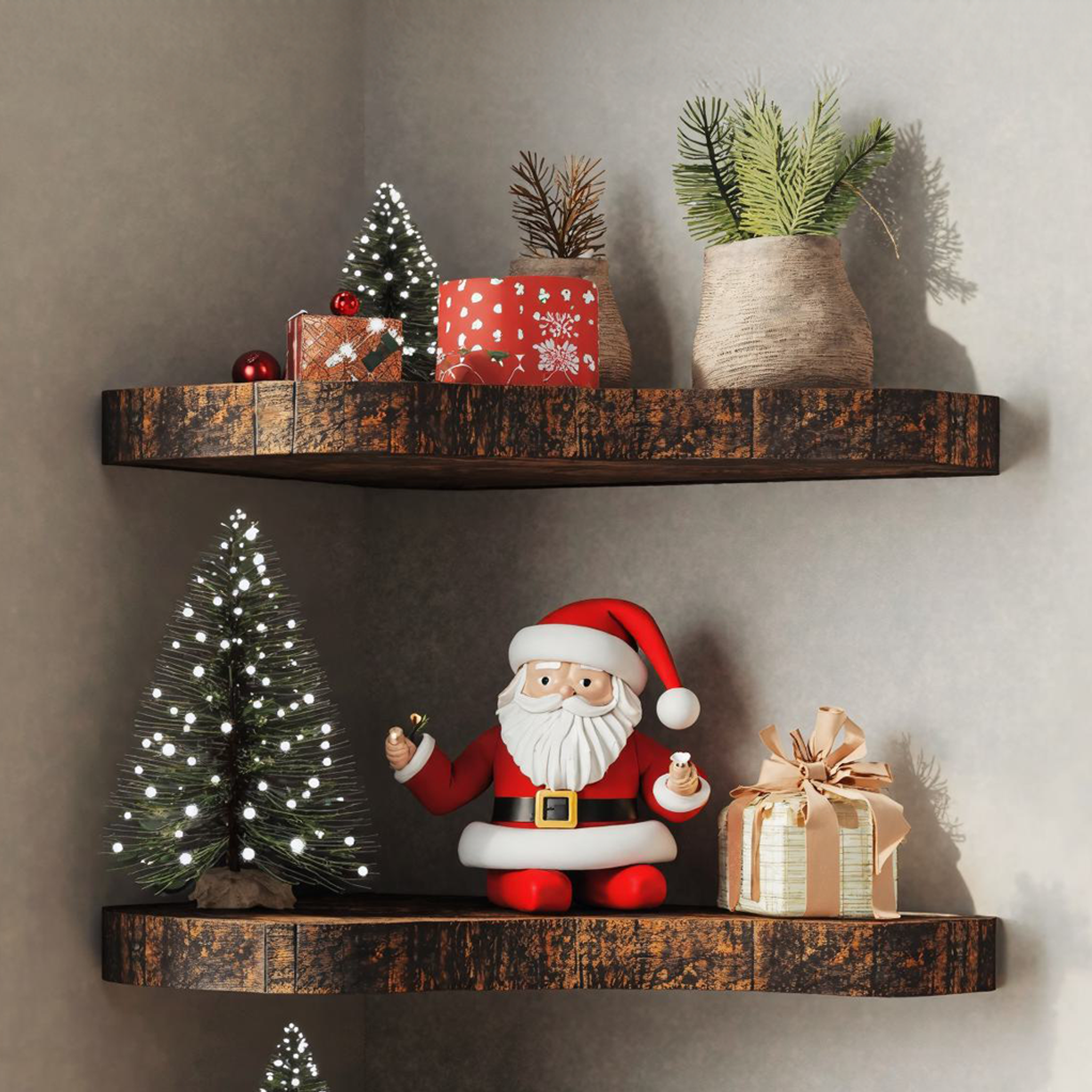 Live Edge Christmas Wooden Corner Shelves SILDTCN034