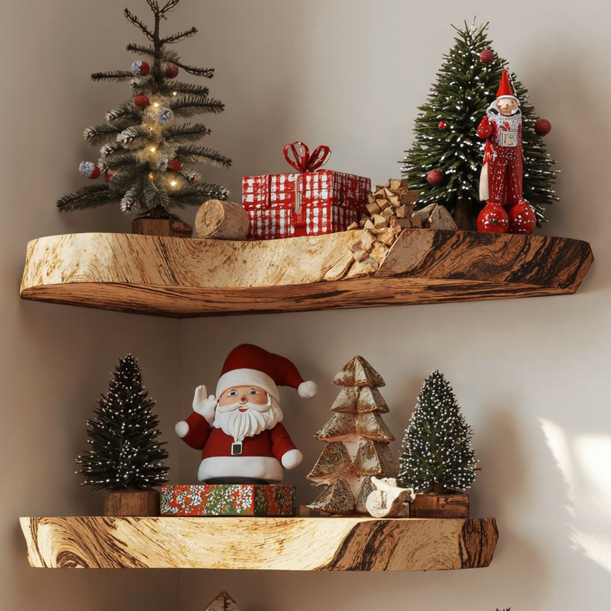 Rustic Xmas Wood Corner Shelves Home Decor SILDTCN041