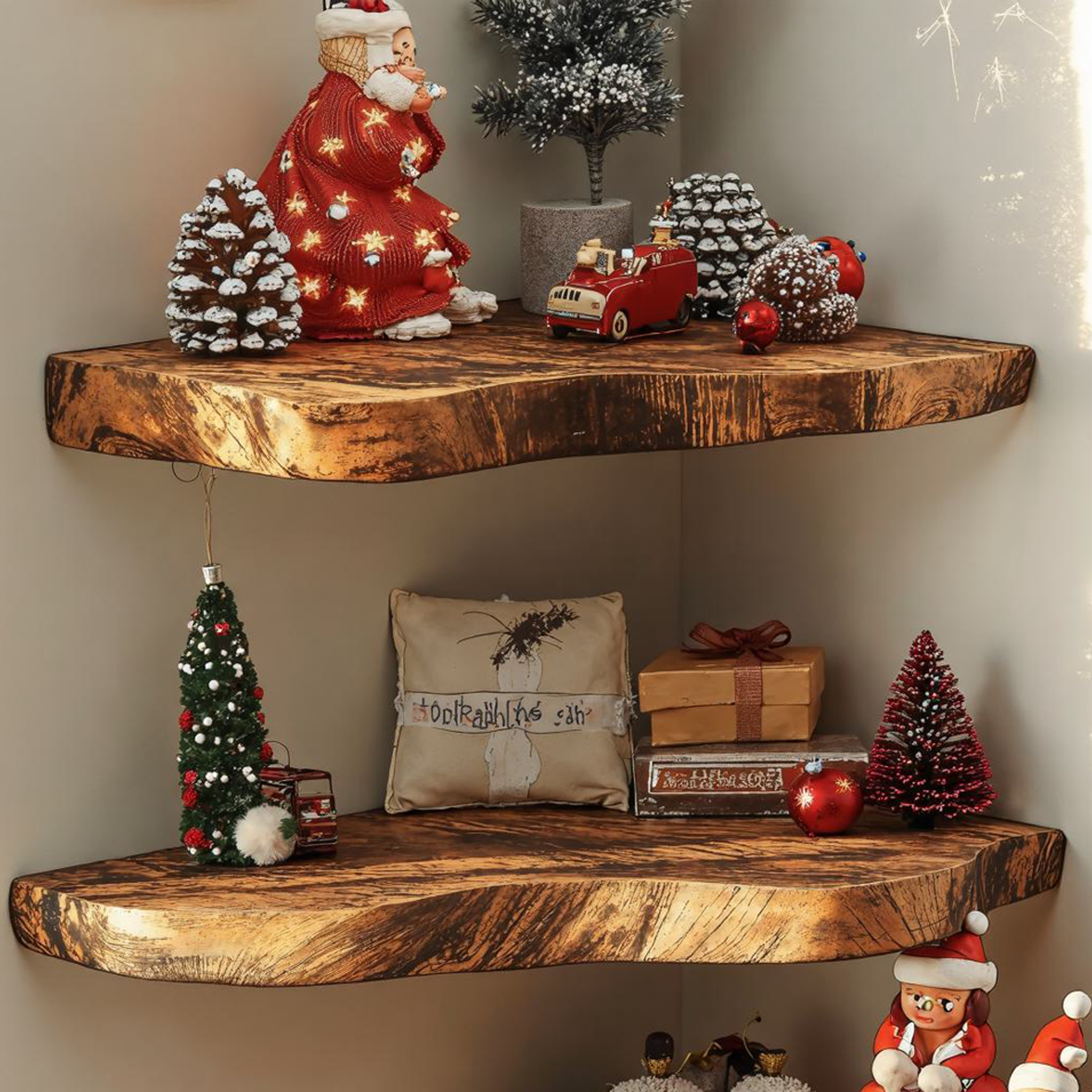 Live Edge Floating Corner Shelves Christmas Decor SILDTCN032