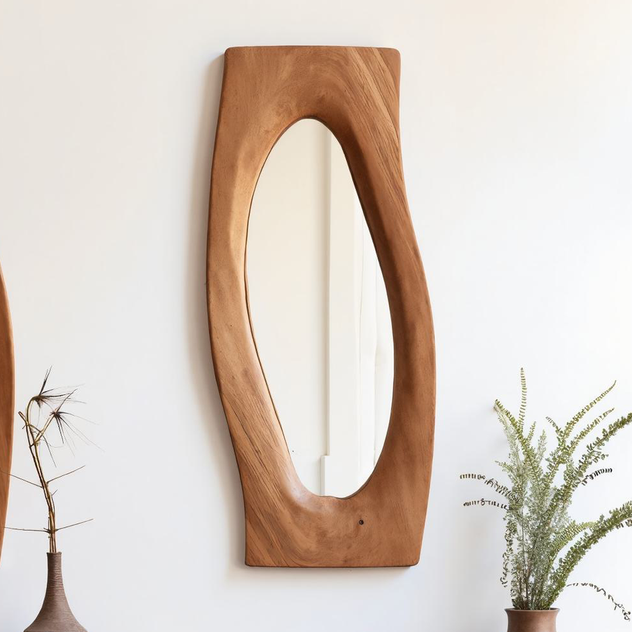 Natural Wood Mirror Asymmetrical Edge Wall Mirror SILDTMI027