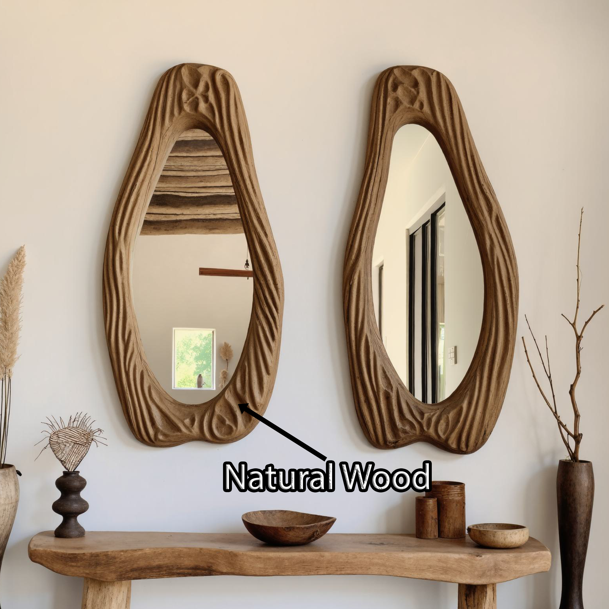 Mid Century Asymmetrical Wood Wall Mirror SILDTMI035