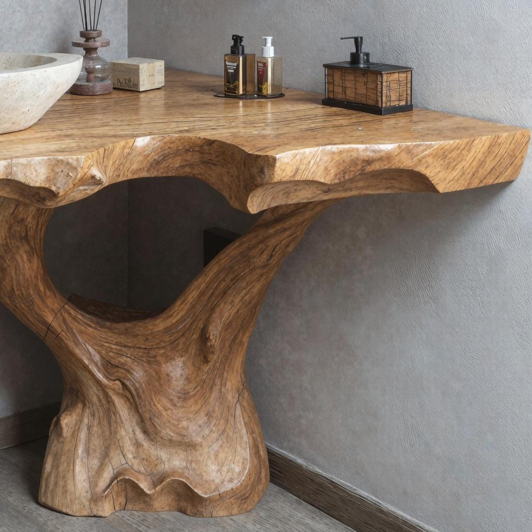 Handcrafted Natural Wood Corner Bathroom Vanity For Unique Interiors SILDTBRV163