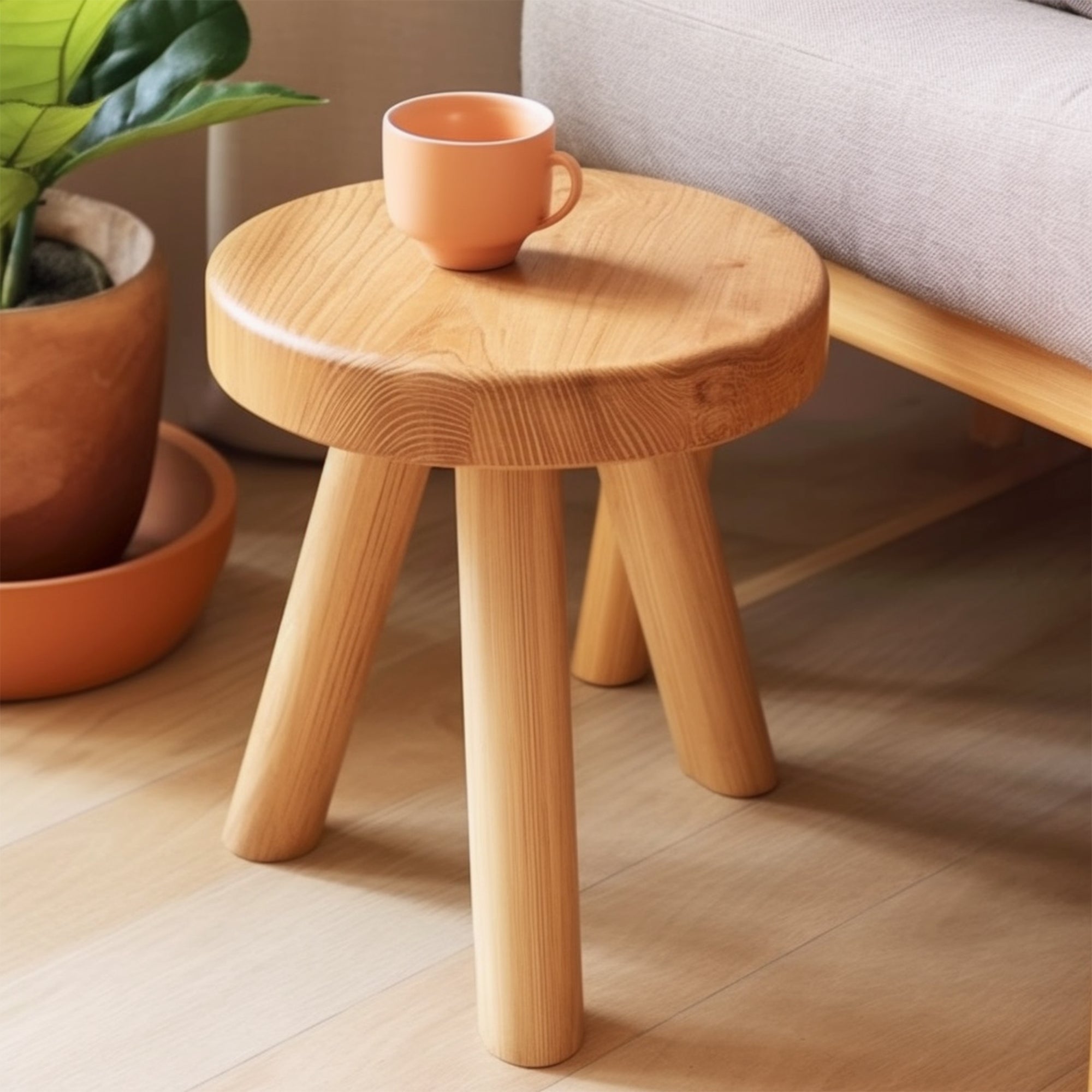 Round Stool Natural Wood Seat Shower Stool SILDTSB016