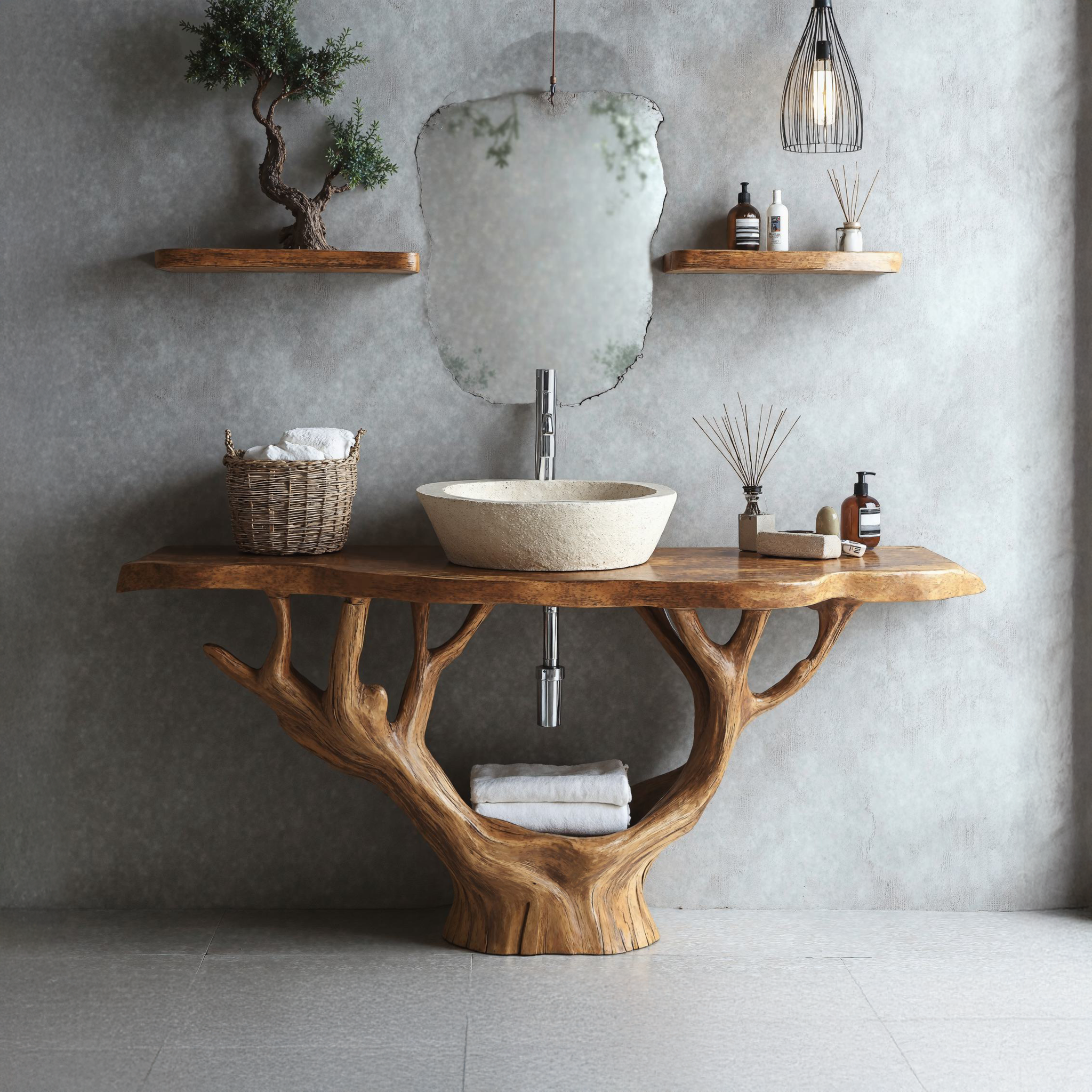 Minimalist Floating Vanity With Solid Wood Sink Design SILDTBRV097