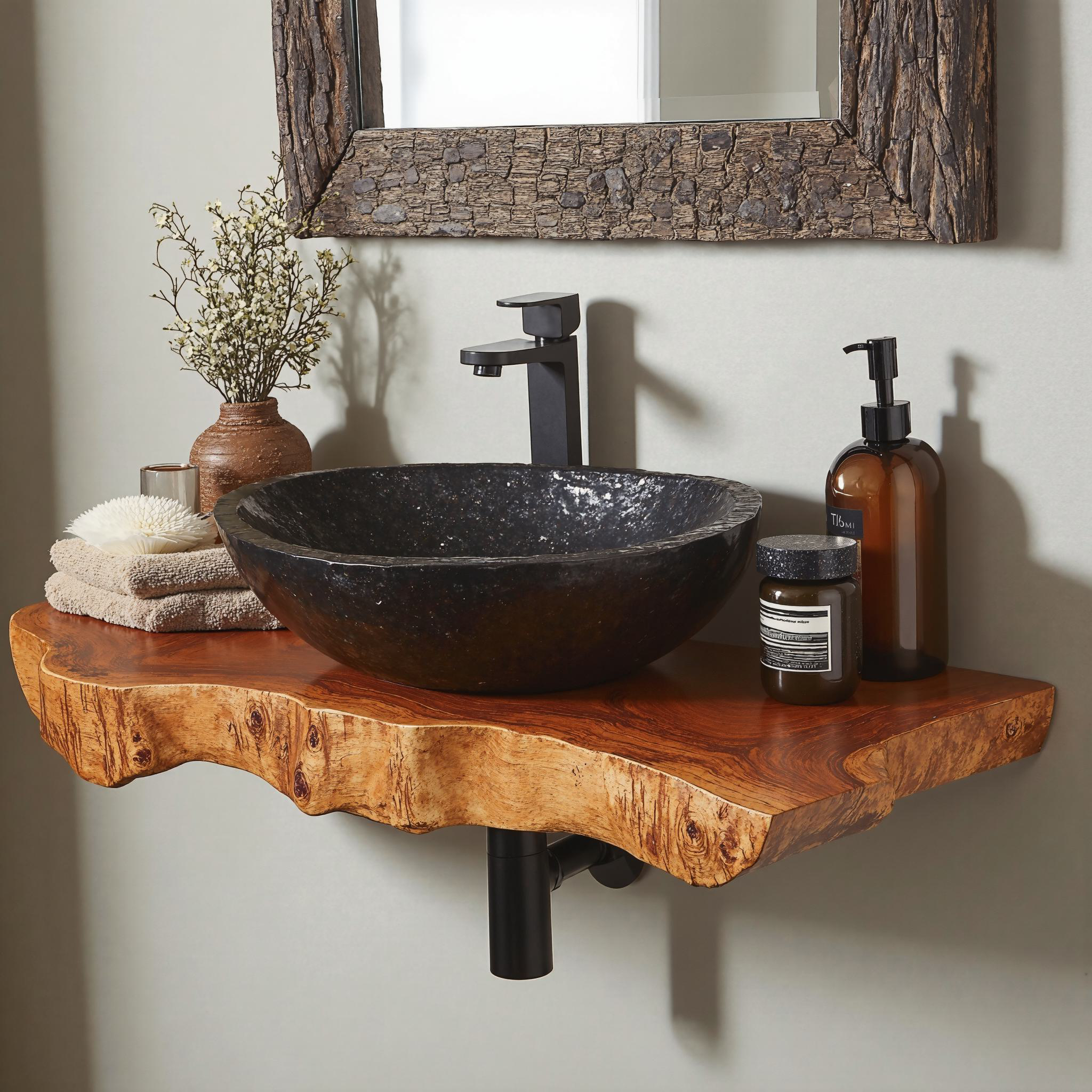 Floating Edge Bathroom Sink Wood Shelf SILDTBRV041