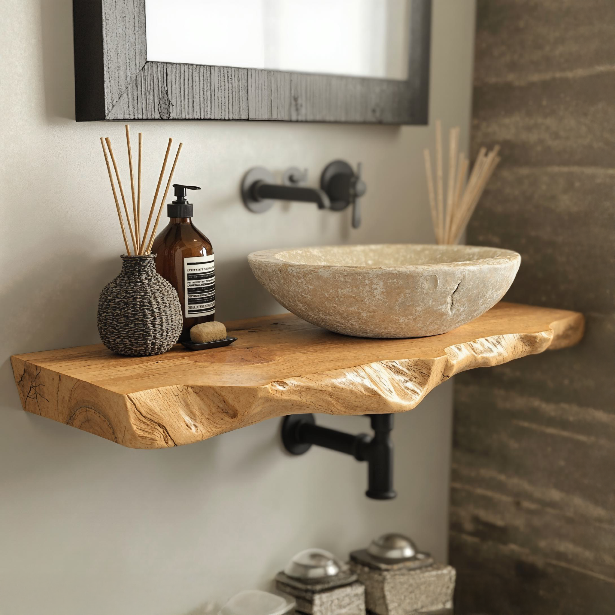 Floating Wood Bathroom Vanity Shelf SILDTBRV032