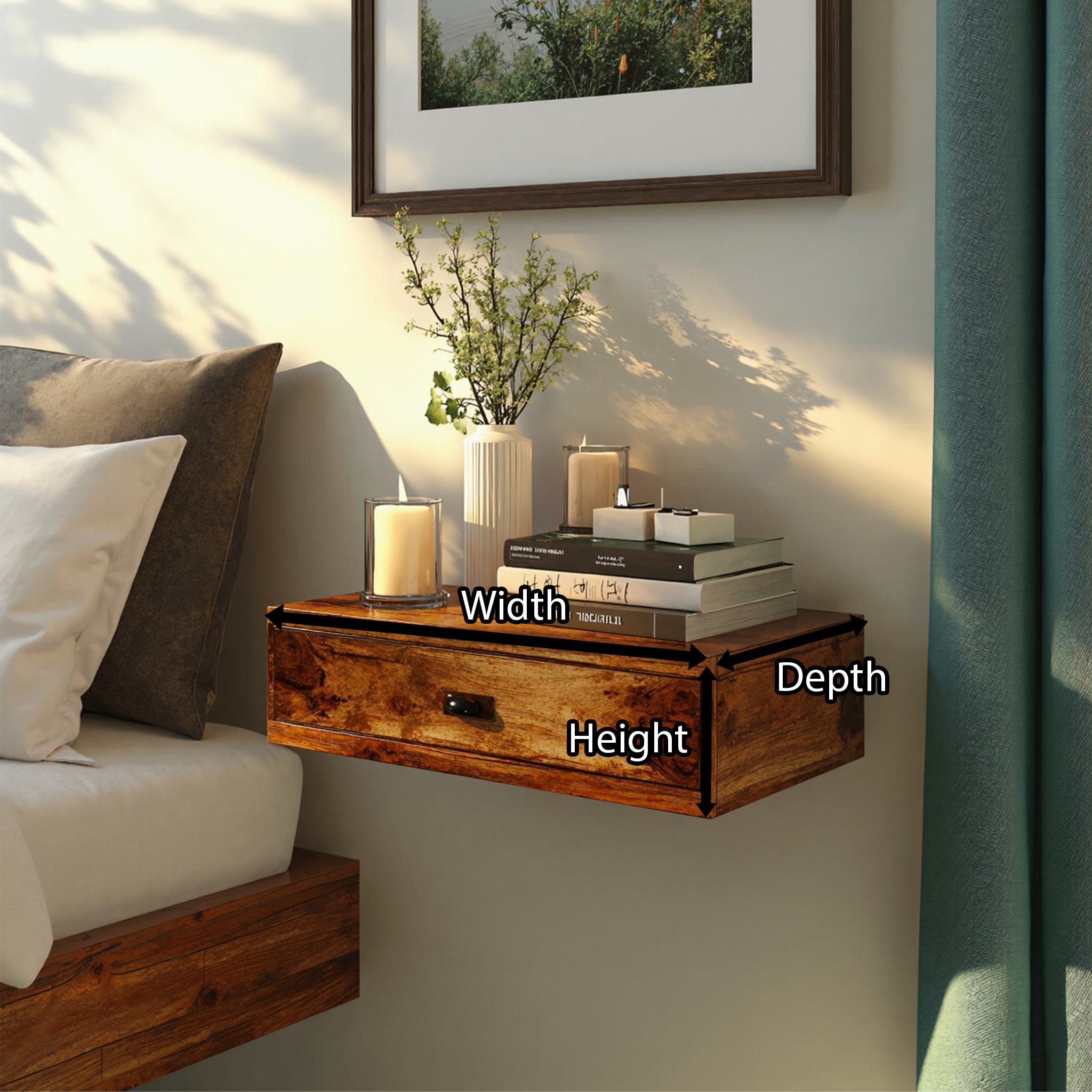 Wood Floating Nightstand Bedside Shelf SILDTNS007