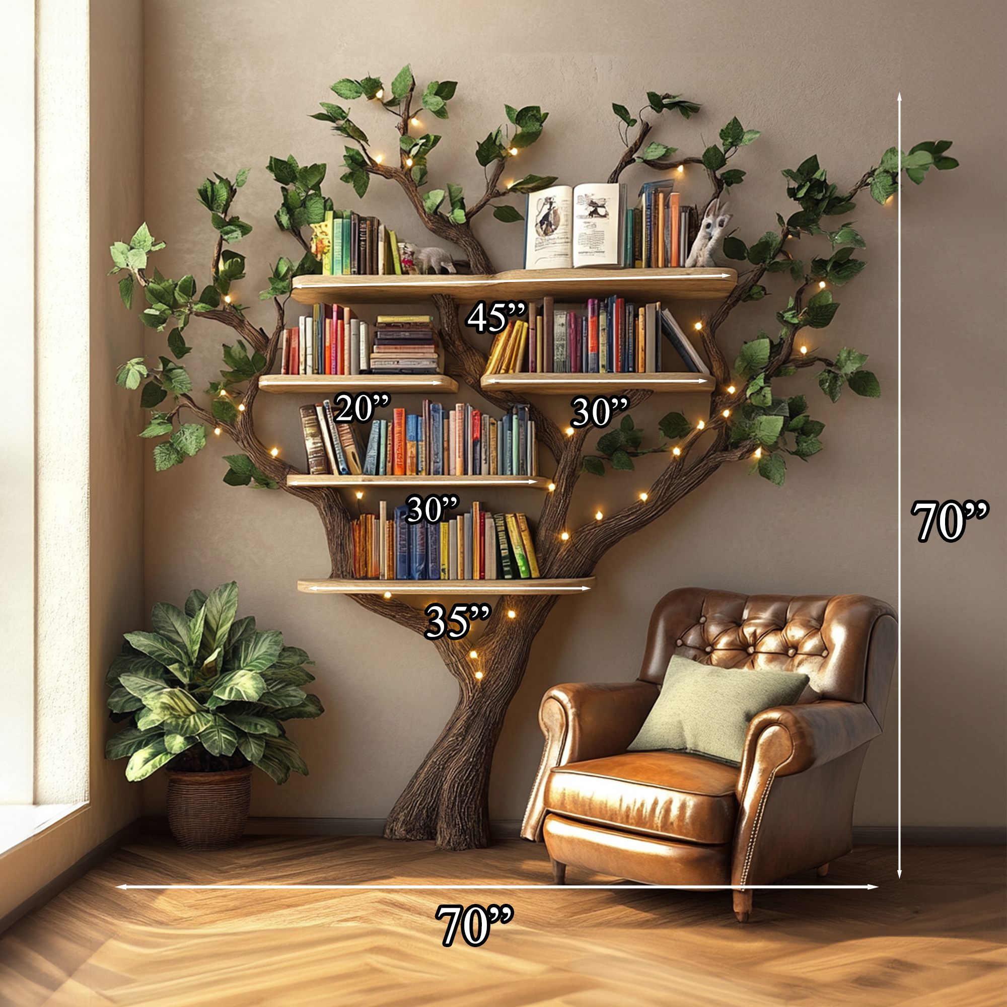 Black Tree Bookshelf Floating Shelf Bookcase SINLTB117