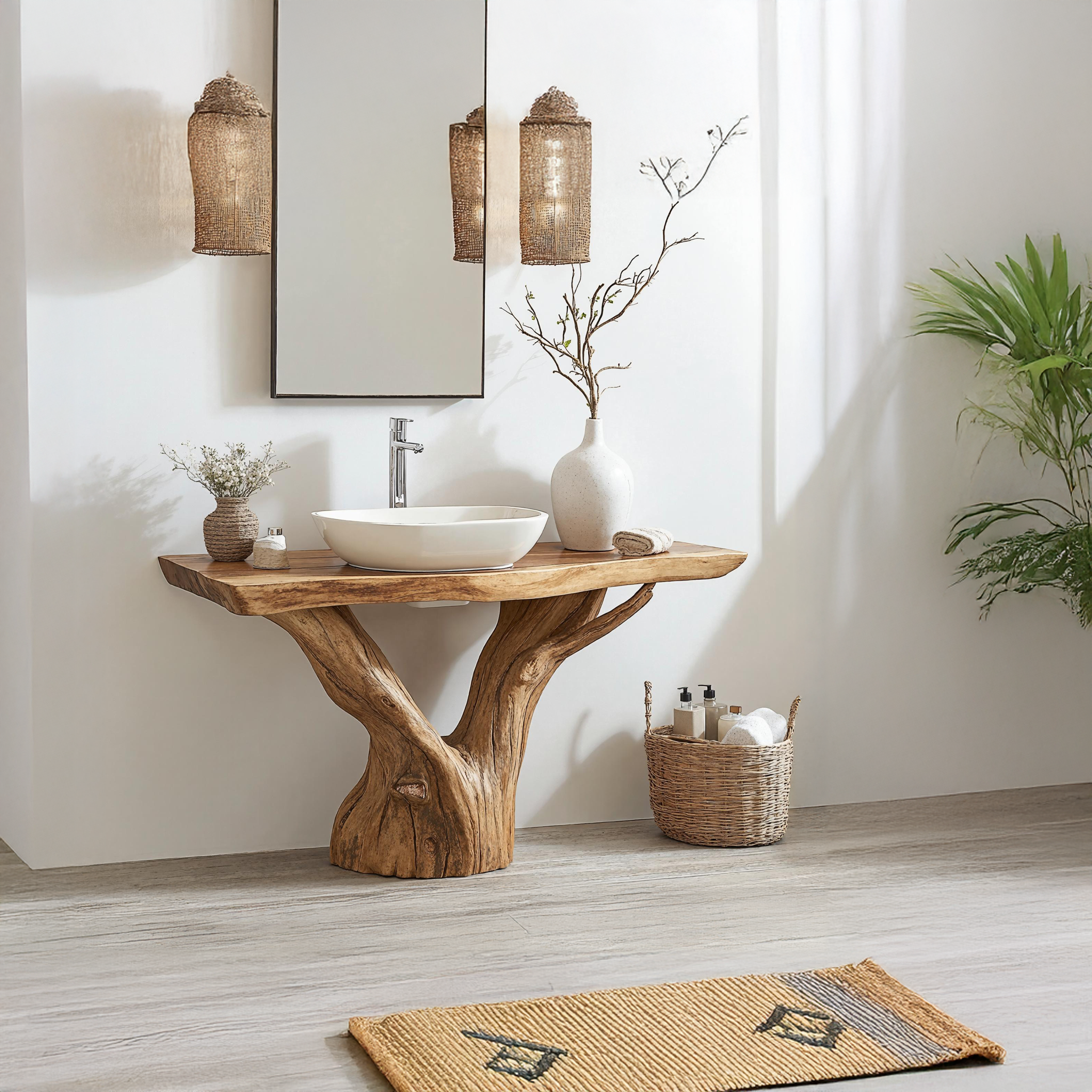 Rustic Natural Wood Bathroom Vanity For Nature-Inspired Homes SILDTBRV147